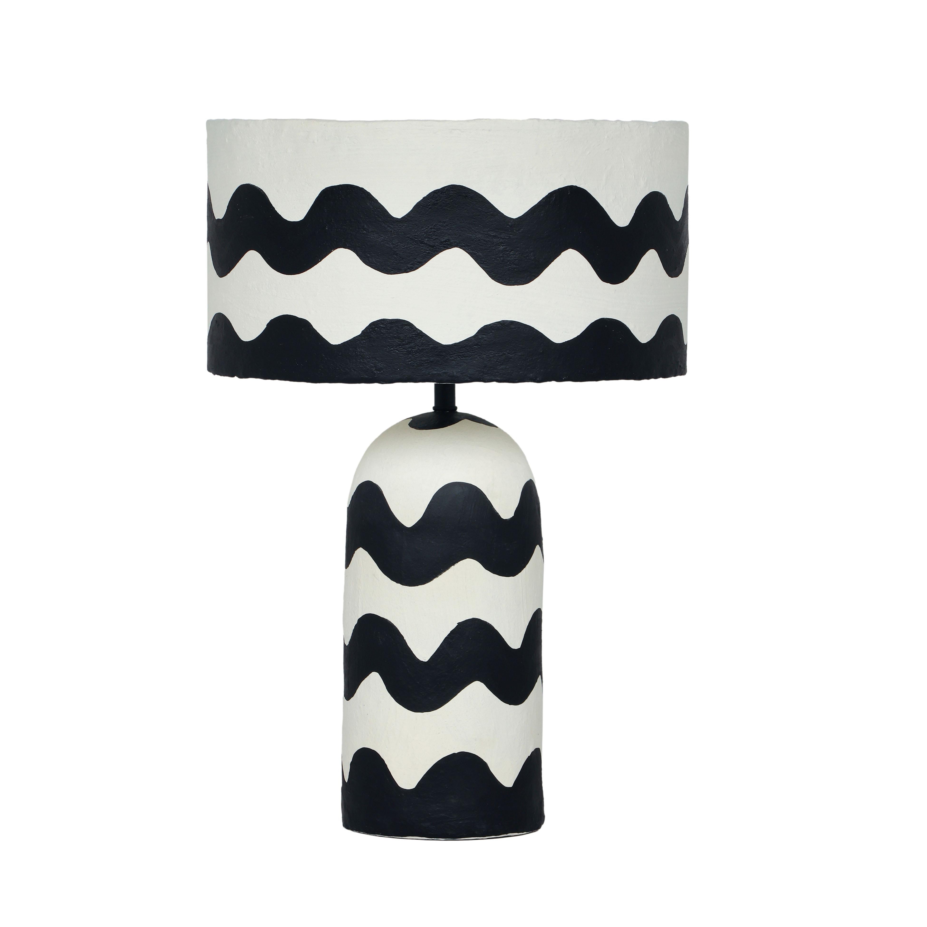 Tropea Black Waves Papier Mache Table Lamp