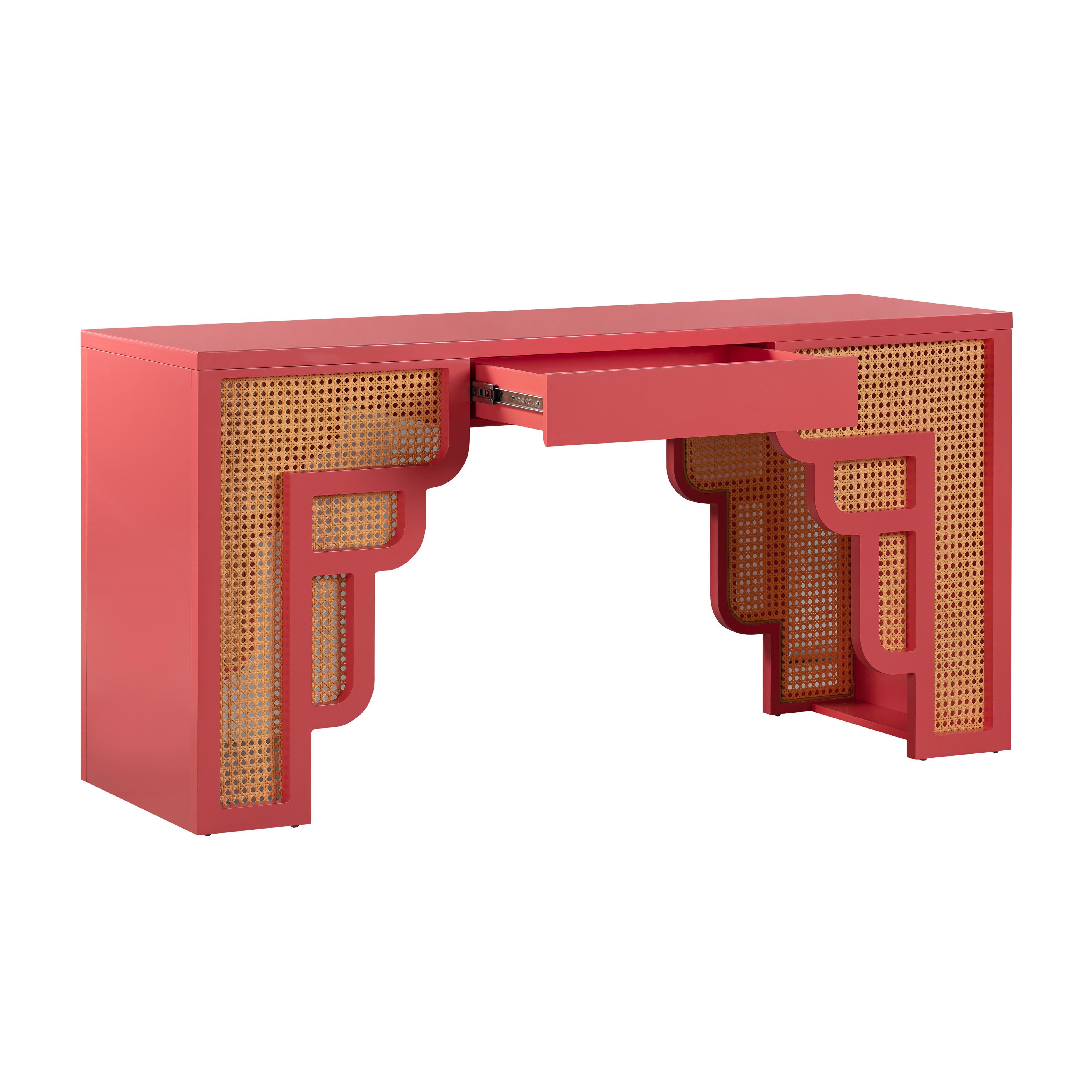 Suzie Coral Pink & Rattan Executive Desk - UK