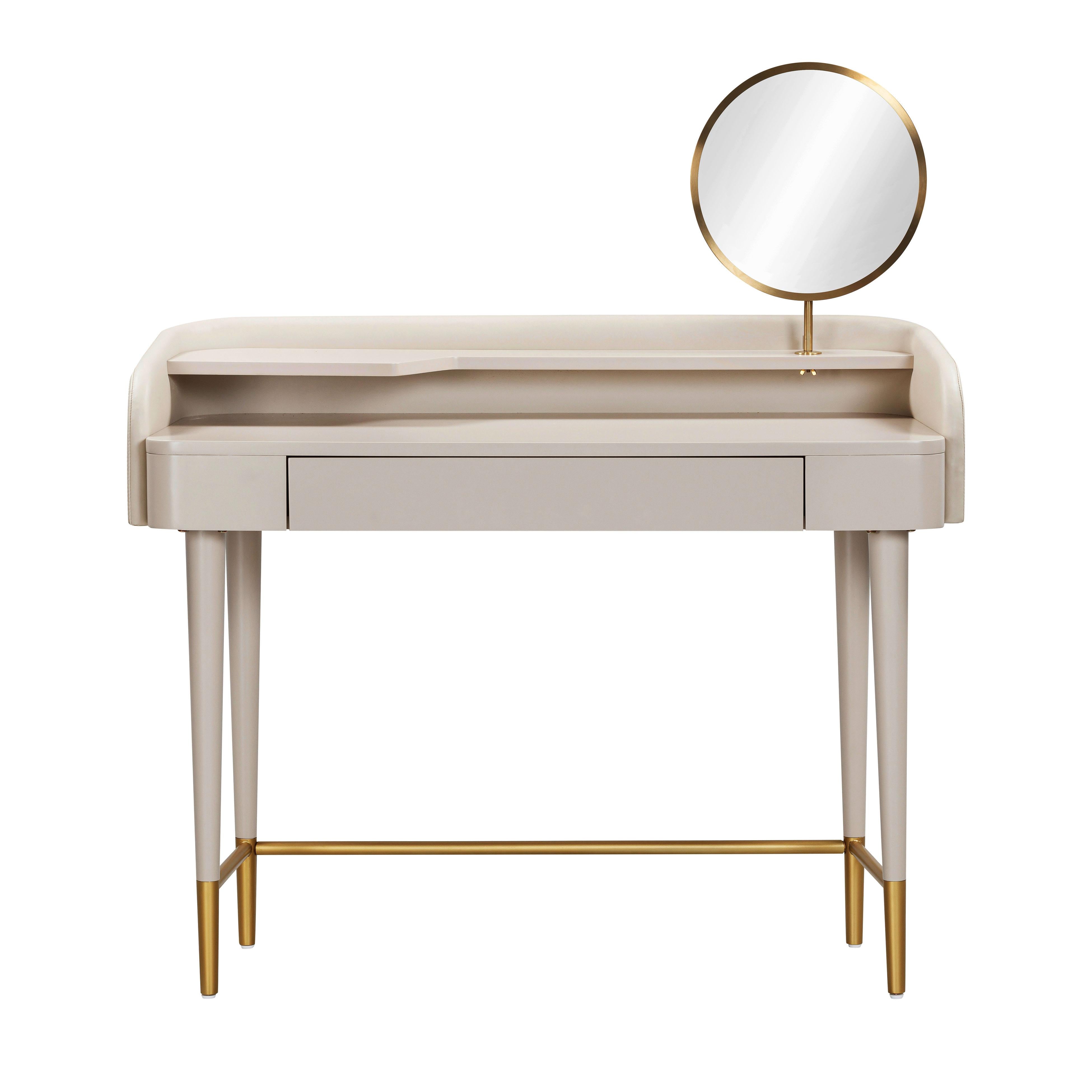 Penelope Taupe Vegan Leather Wrapped Vanity Desk - UK