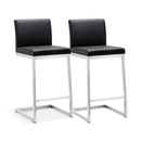 Parma Black Performance Vegan Leather and Stainless Steel Counter Stool - Set of 2