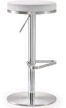 Fano White Performance Vegan Leather and Stainless Steel Adjustable Barstool