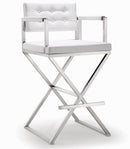 Director White Performance Vegan Leather and Stainless Steel Barstool
