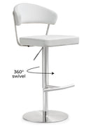 Cosmo White Performance Vegan Leather and Stainless Steel Barstool