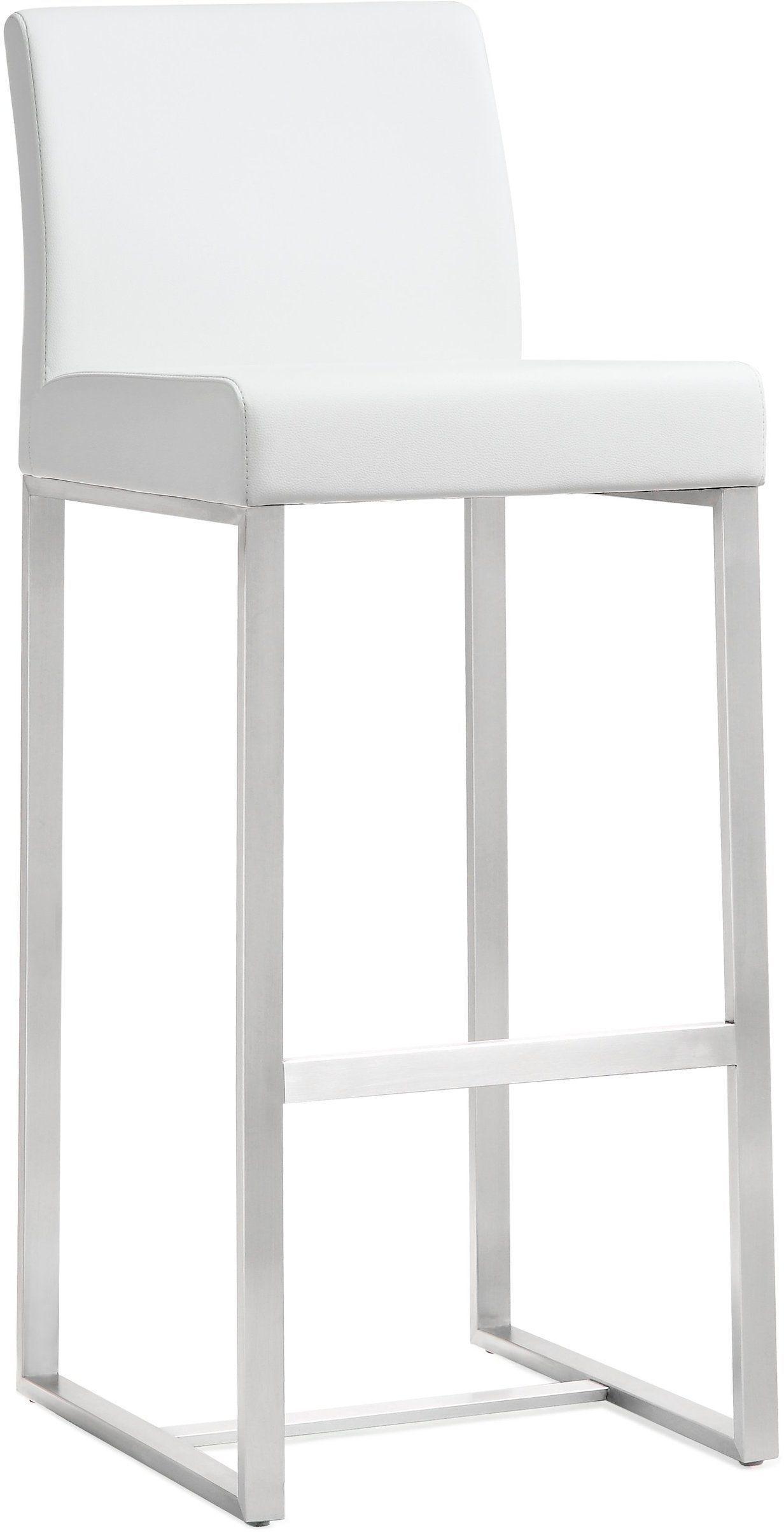 Denmark White Performance Vegan Leather and Stainless Steel Barstool - Set of 2