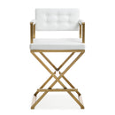 Director White Performance Vegan Leather and Gold Steel Counter Stool