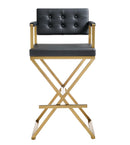 Director Black Performance Vegan Leather and Gold Steel Barstool