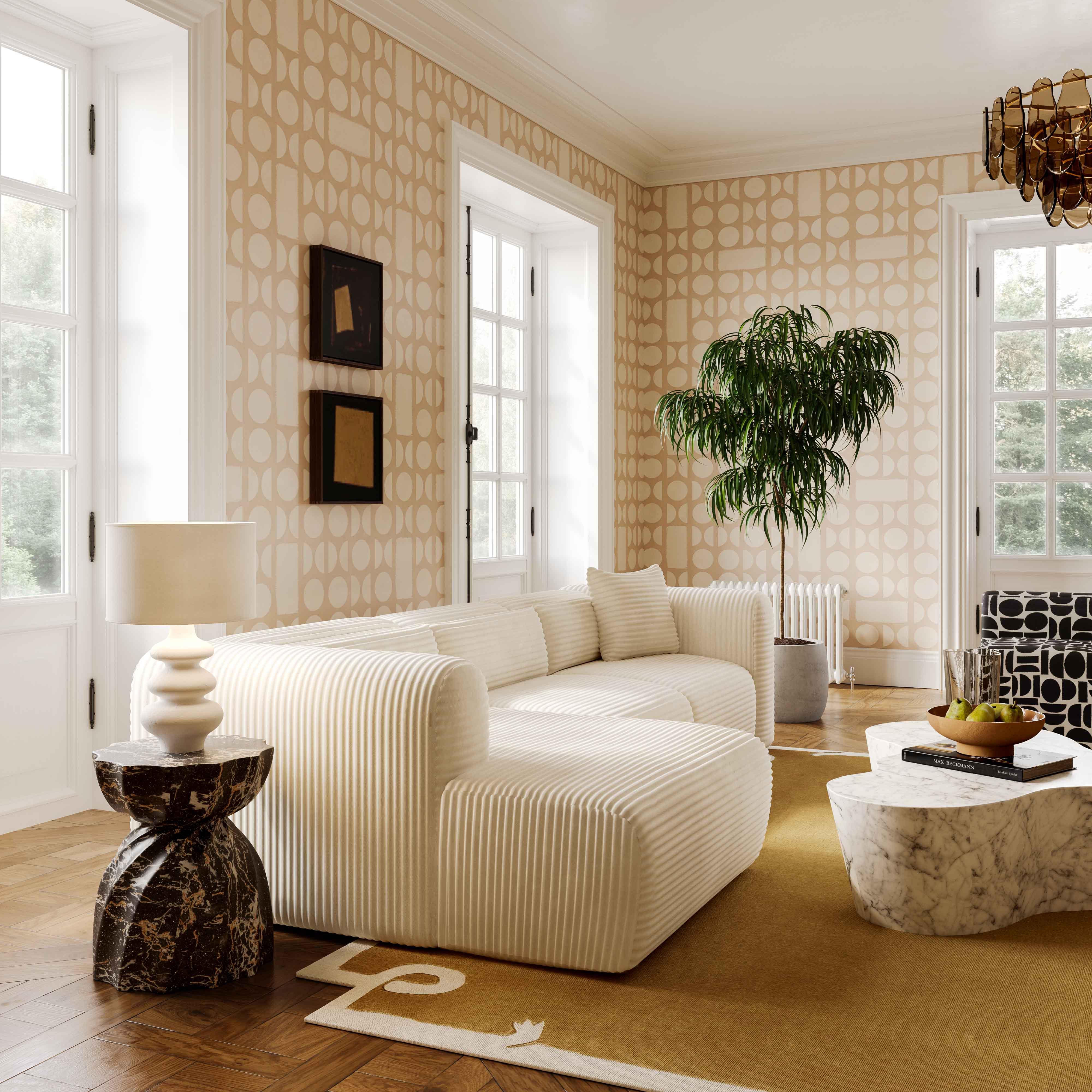 Tarra Fluffy Oversized Cream Corduroy Modular RAF Corner Chair - UK