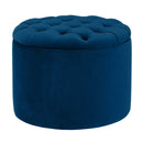 Queen Navy Velvet Storage Ottoman - UK