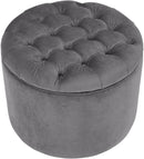Queen Grey Velvet Storage Ottoman - UK