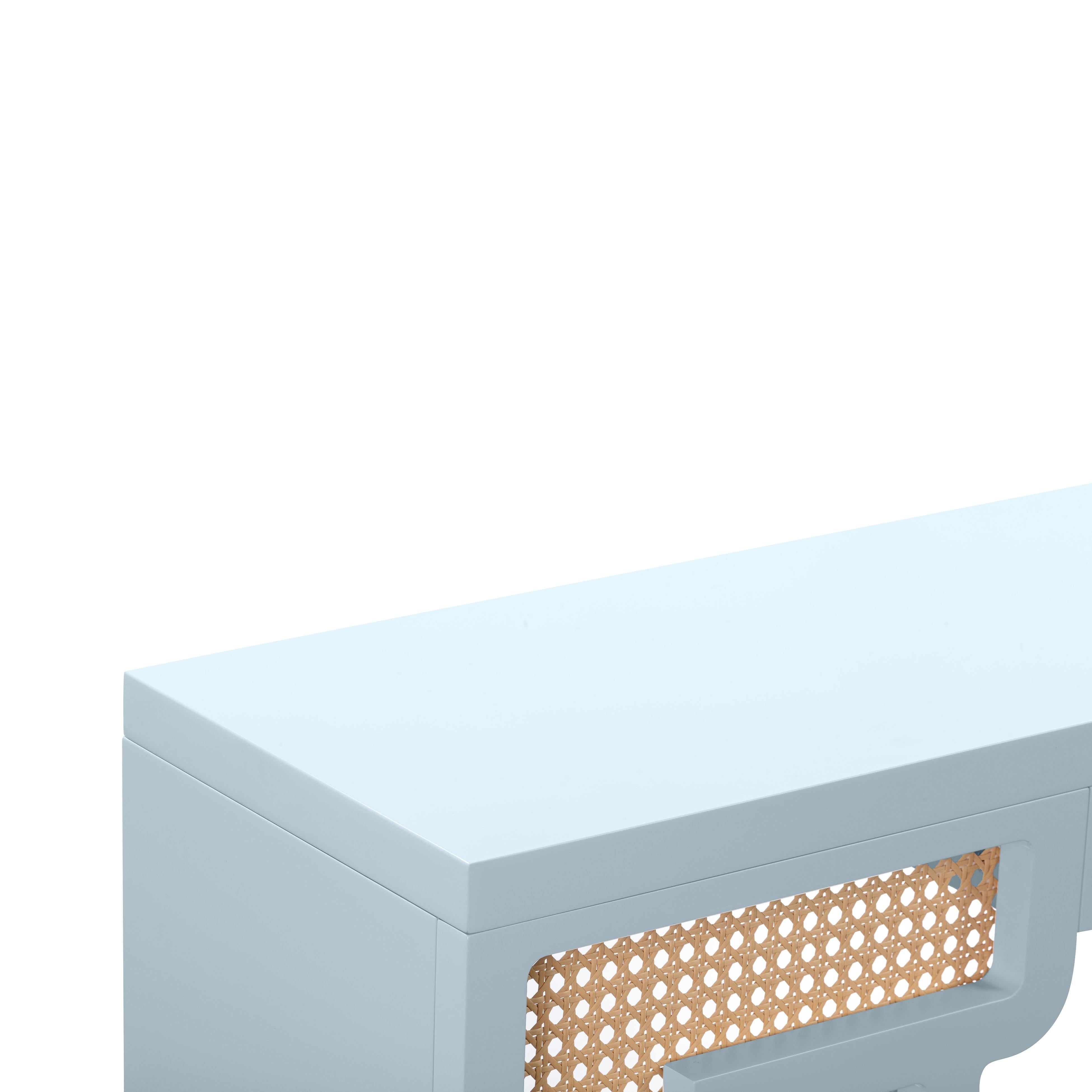 Suzie Pastel Blue & Rattan Console Table - UK