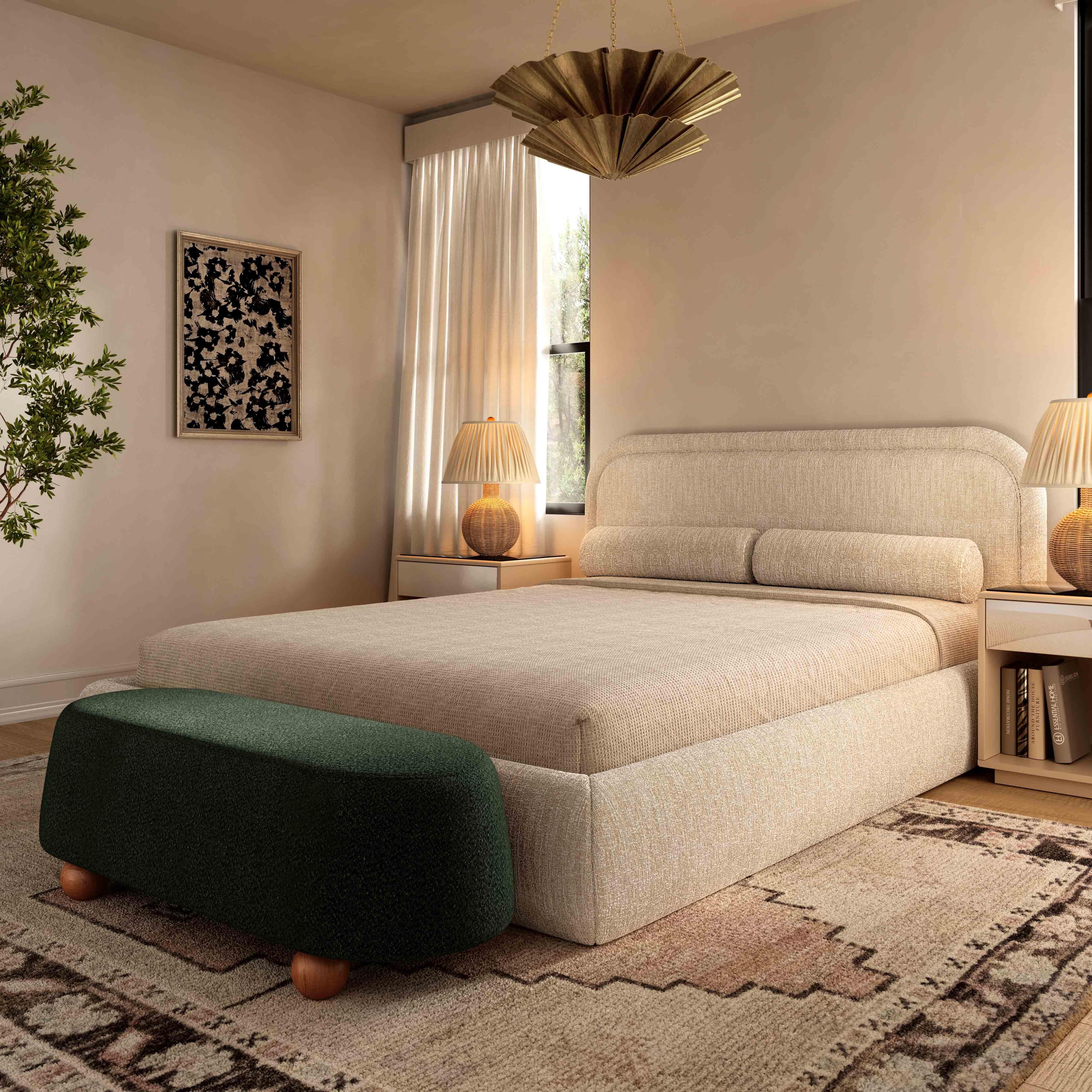 Jaine Forest Green Boucle Large Ottoman
