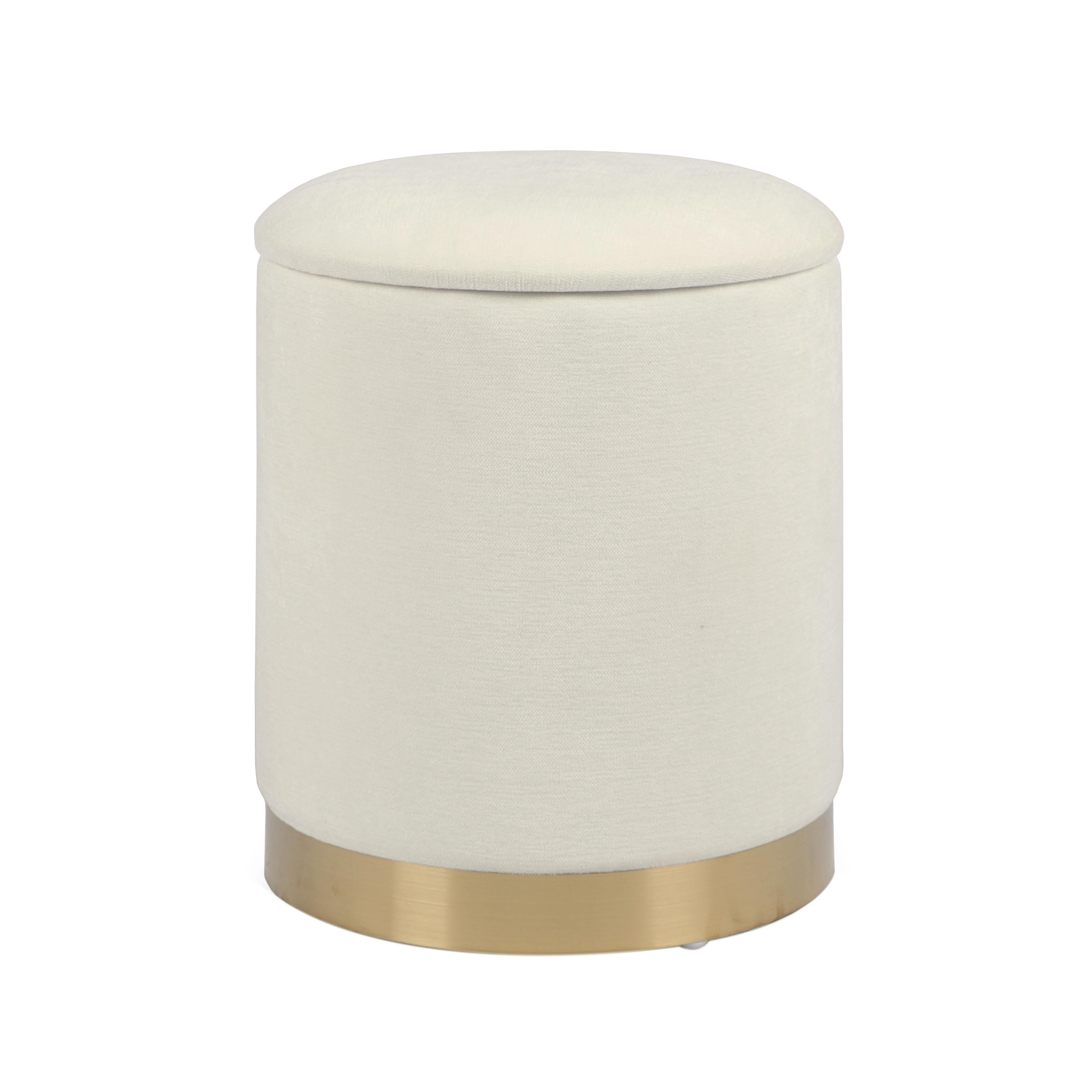 Zoe Cream Chenille Storage Ottoman