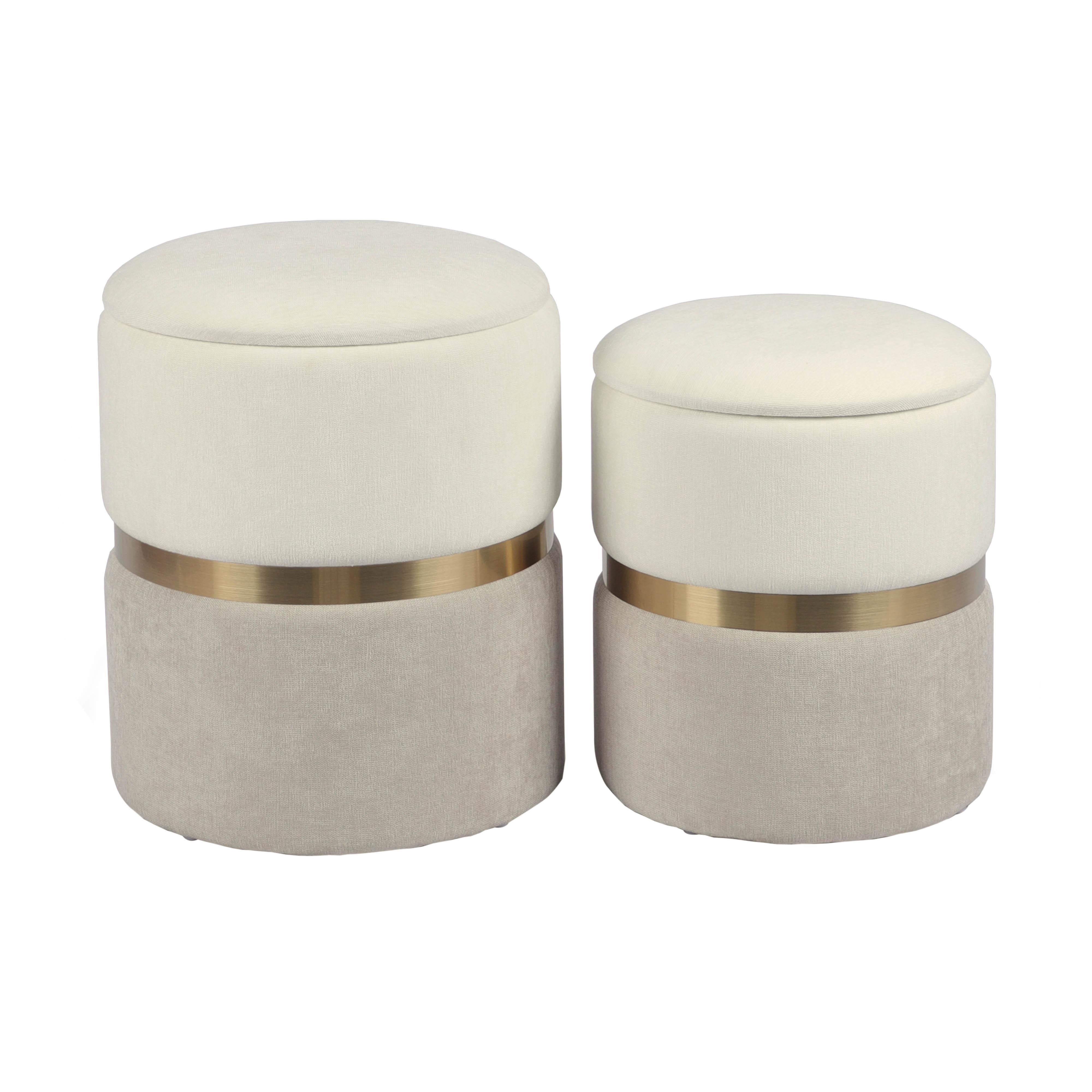 Gigi Cream and Tan Chenille Storage Ottoman - Set of 2