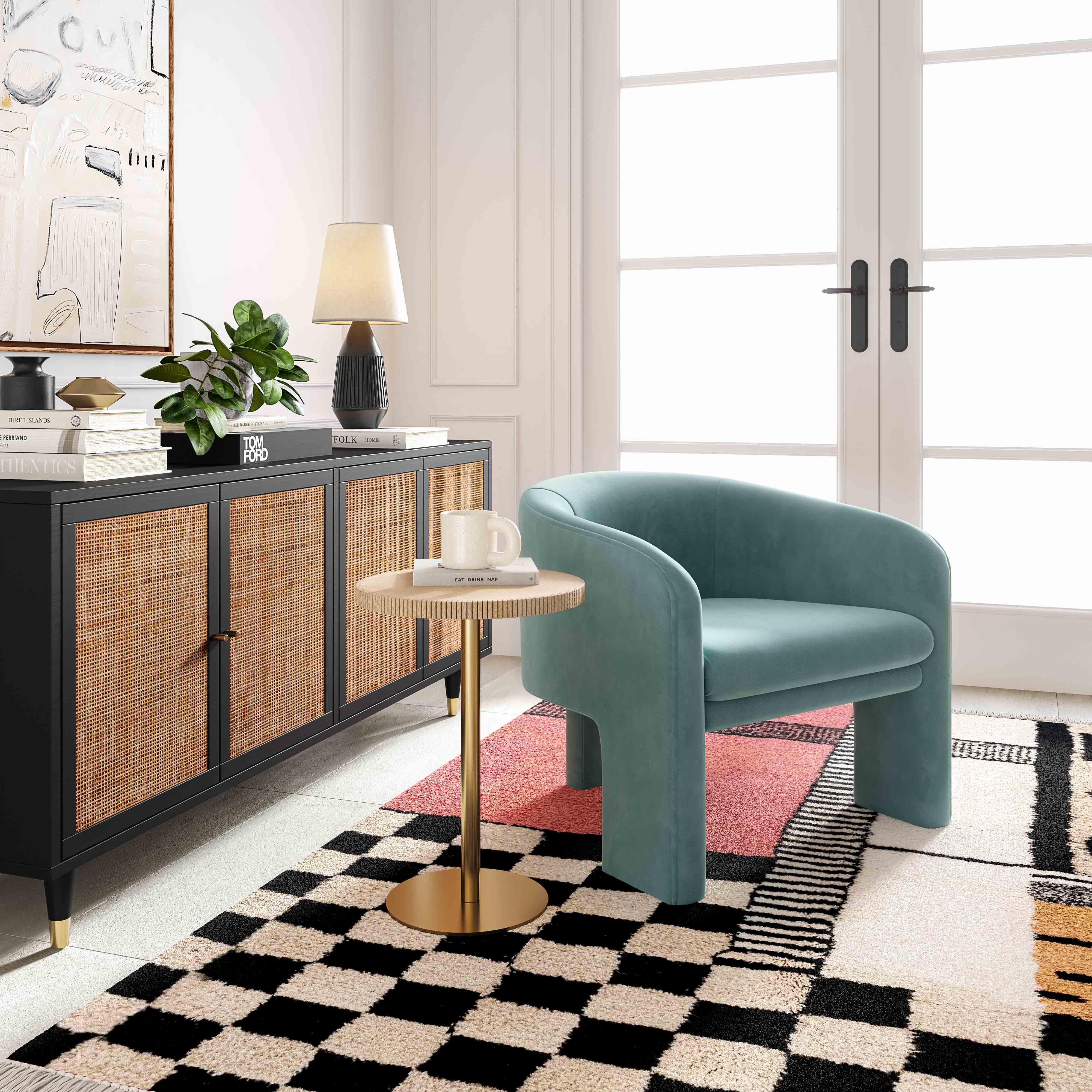 Marla Sea Blue Velvet Accent Chair - UK