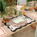 Scalloped Edge Black and White Cotton Placemat - Set of 4