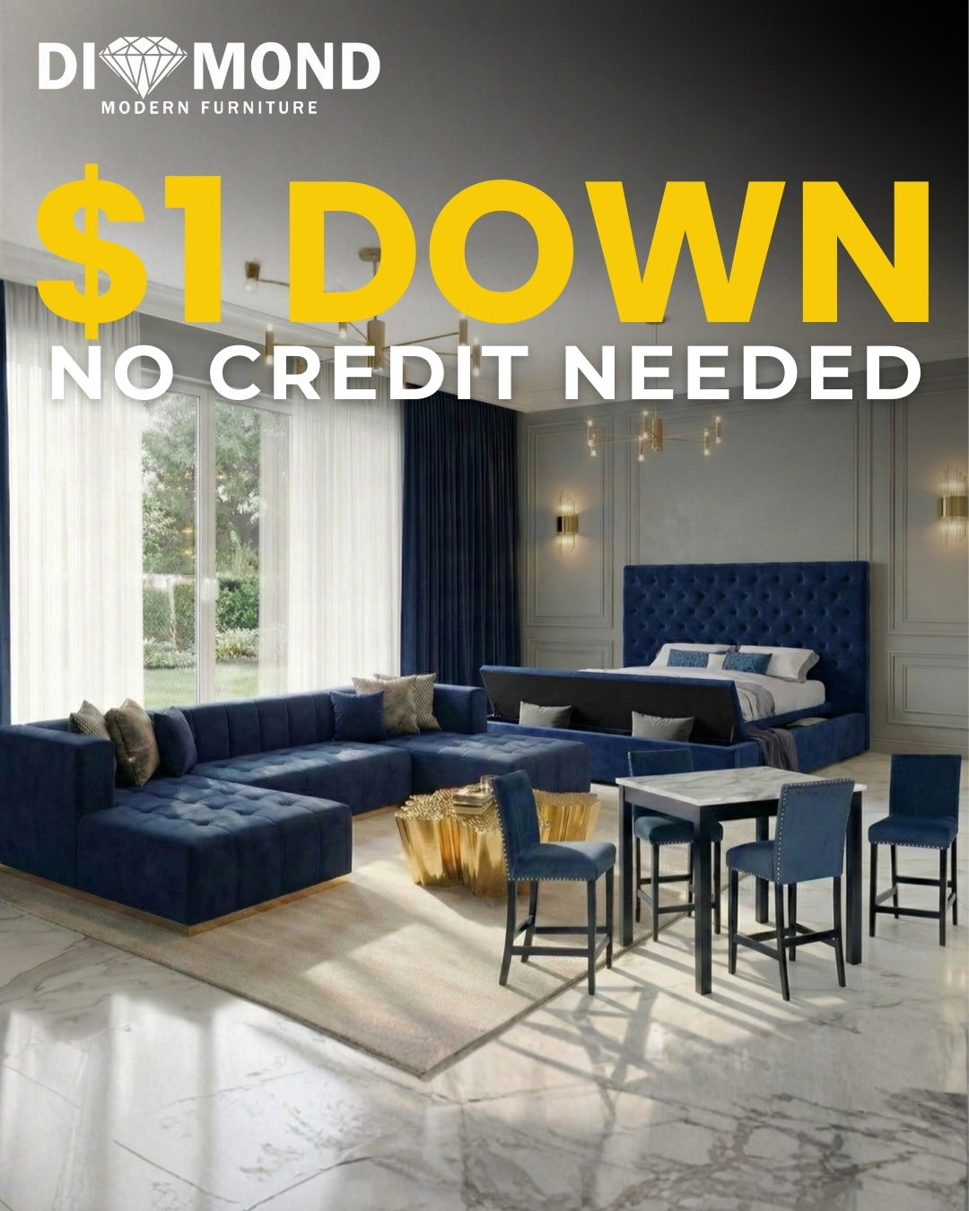 Elisha Navy Velvet Double Chaise Package