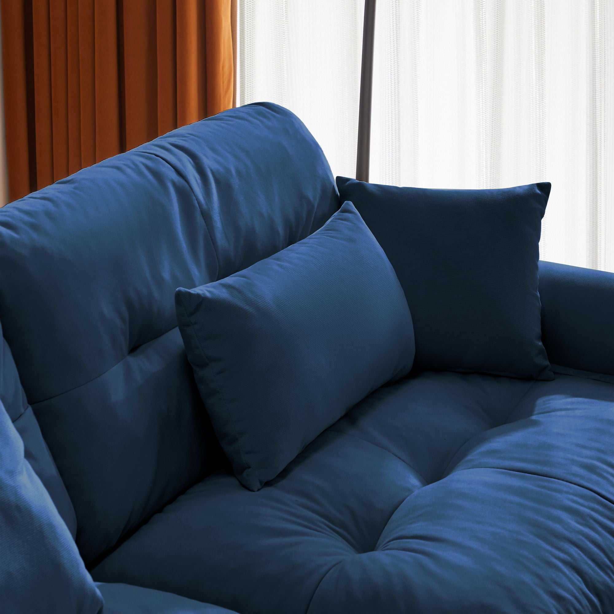 Modern Sofa With Bolstered Armrests And Pillows