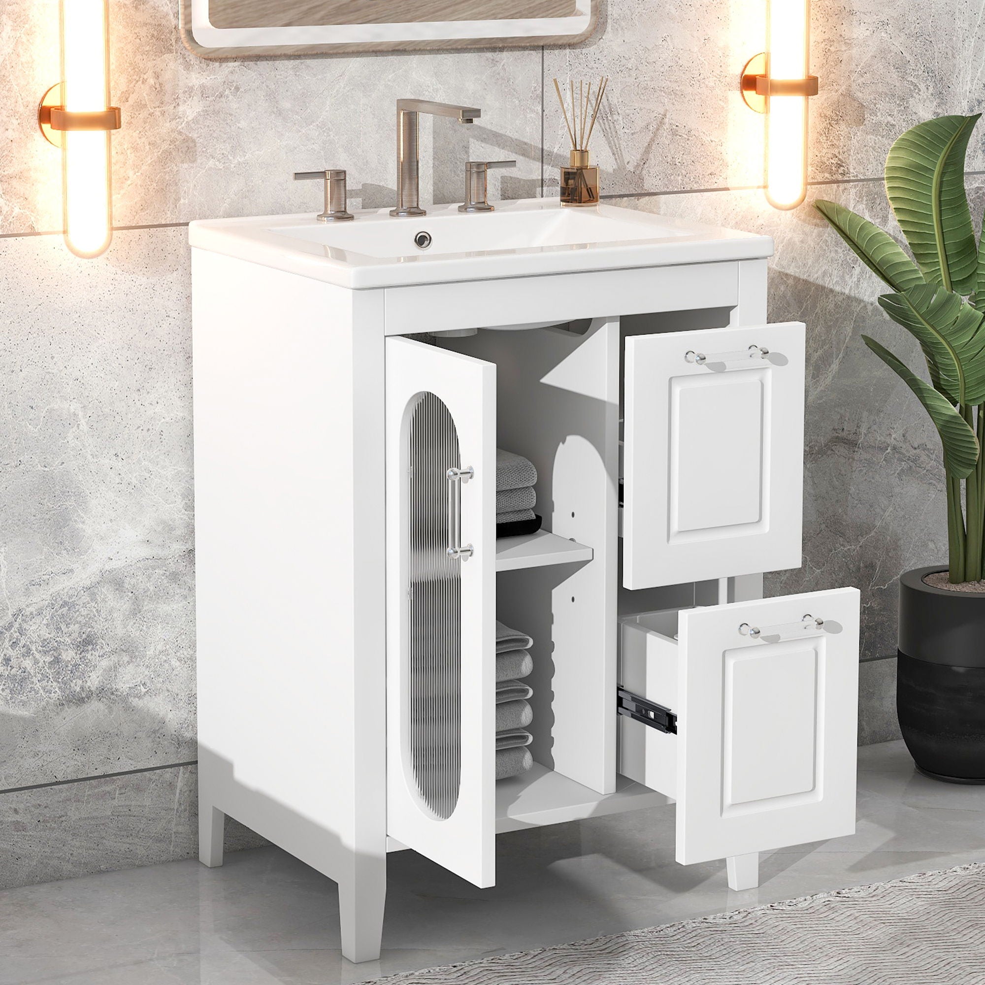 Modern Bathroom Vanity With Sink, Cabinet With 2 Drawers And Door, Adjustable Shelf