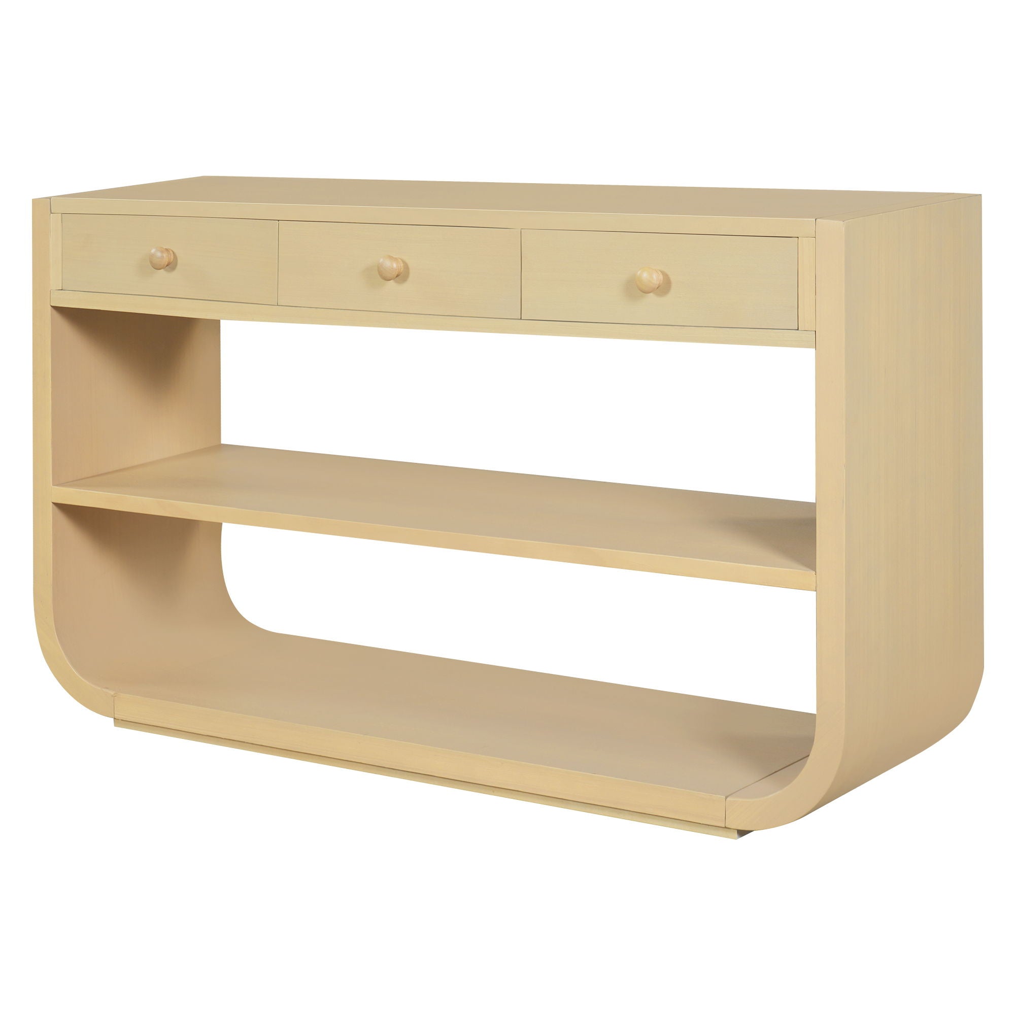 Console Table With 3 Soft Close Drawers & 2 Open Shelves - Natural