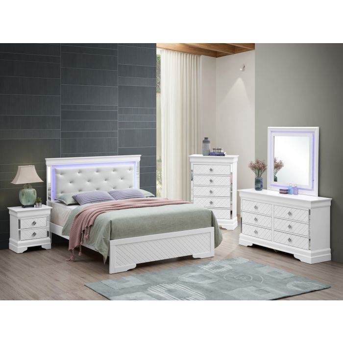 Bed With LED Light Accents Headboard