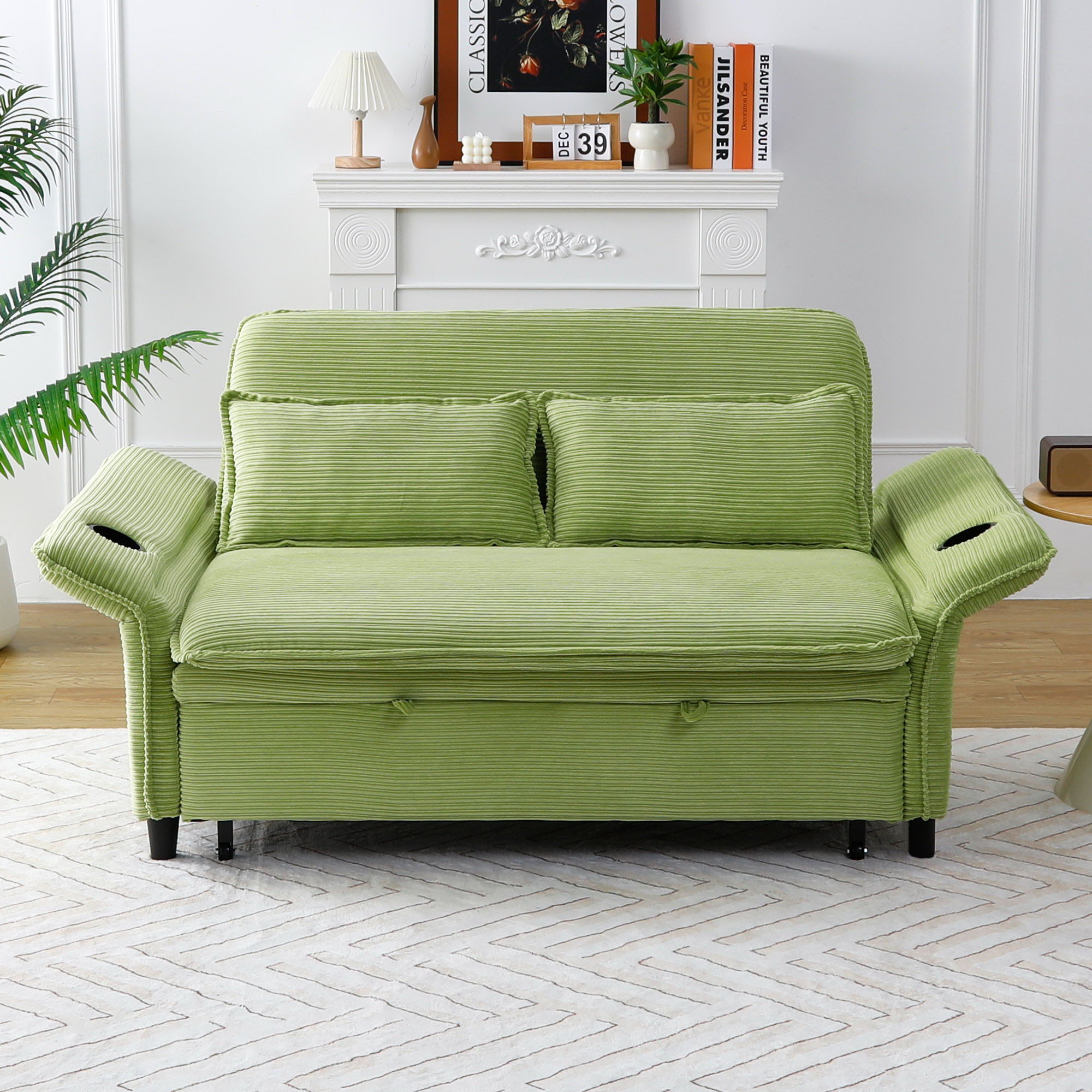Modern Fabric Multi-Functional Sofa Bed With Adjustable Armrests And Backrests