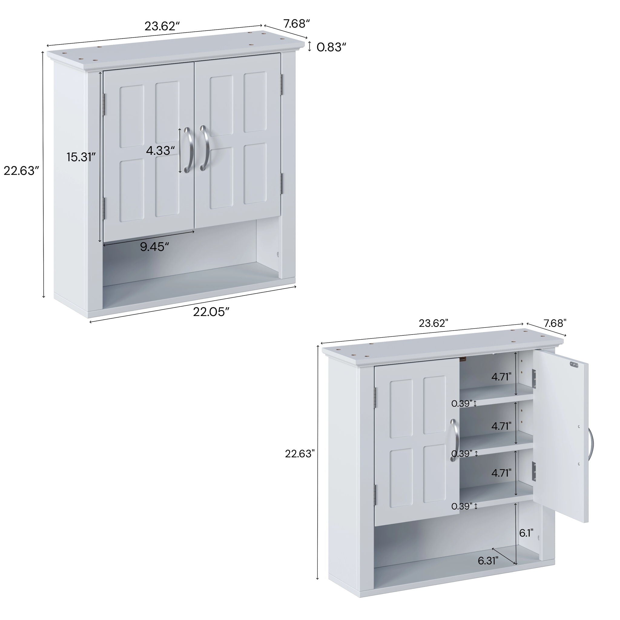 Multi Functional Wall Mounted Cabinet With Adjustable Shelves For Bathroom