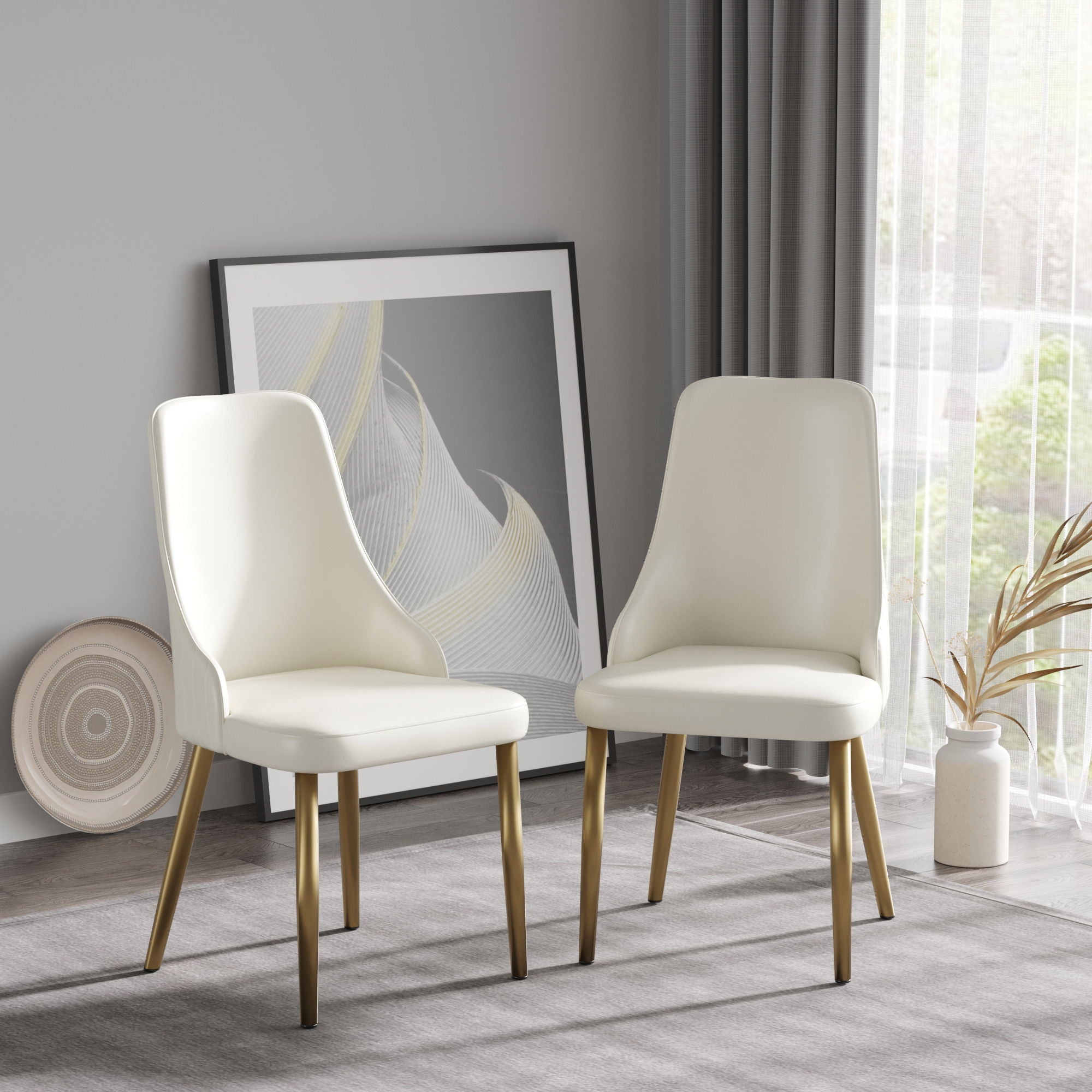 Modern Sponge-Filled Dining Chair, Solid Wood Metal Legs, Suitable For Restaurants, Living Rooms And Rooms (Set of 2) - White