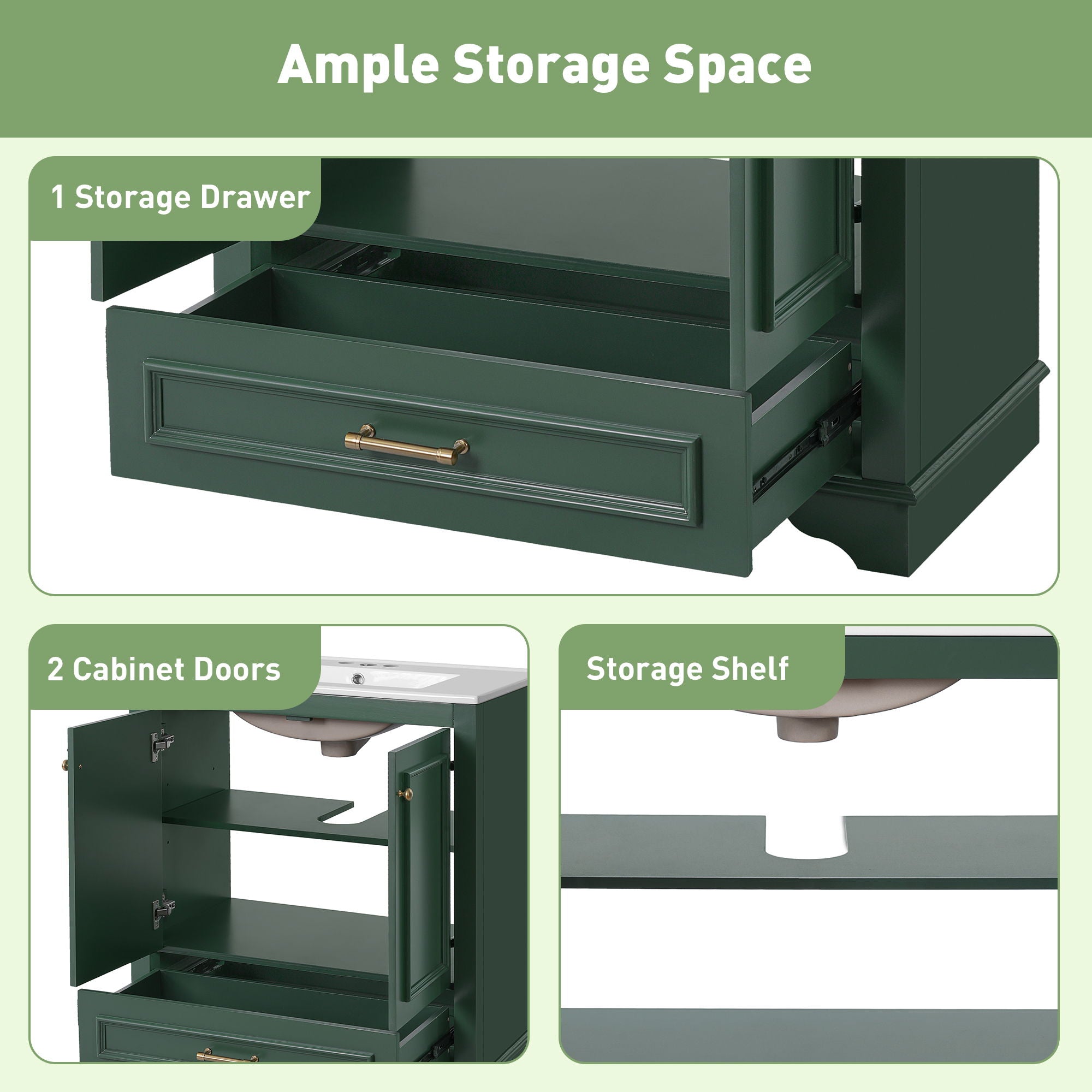 Bathroom Vanity With Sink, Cabinet & 2 Soft Closing Doors & Adjustable Shelf