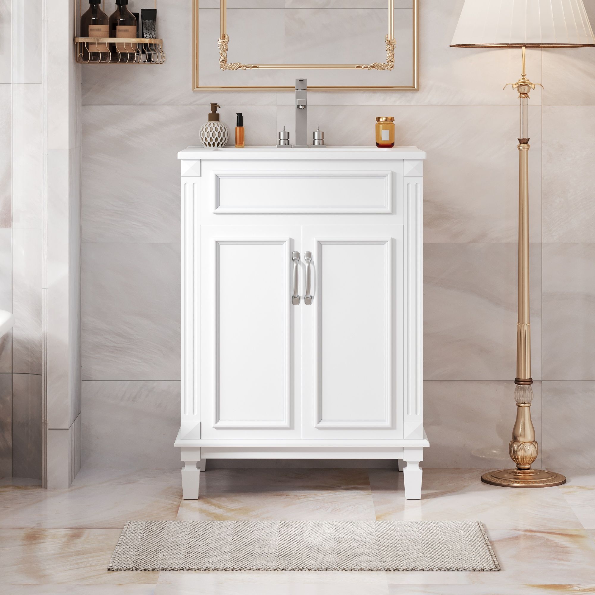 Bathroom Vanity With Top Sink, Cabinet With 2 Soft Closing Doors