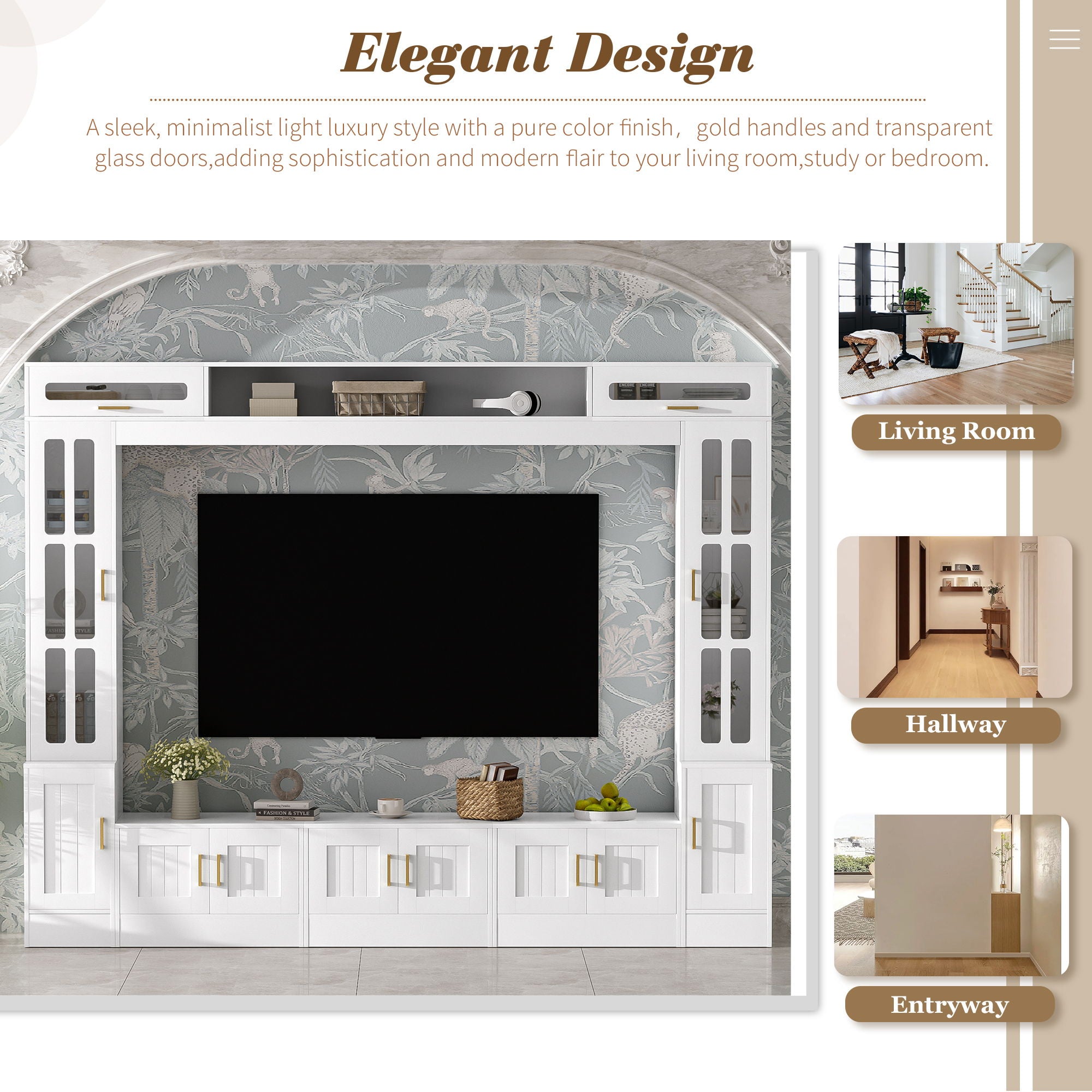 Wall Unit Entertainment Center With Bookshelves For TVs Up To 80"