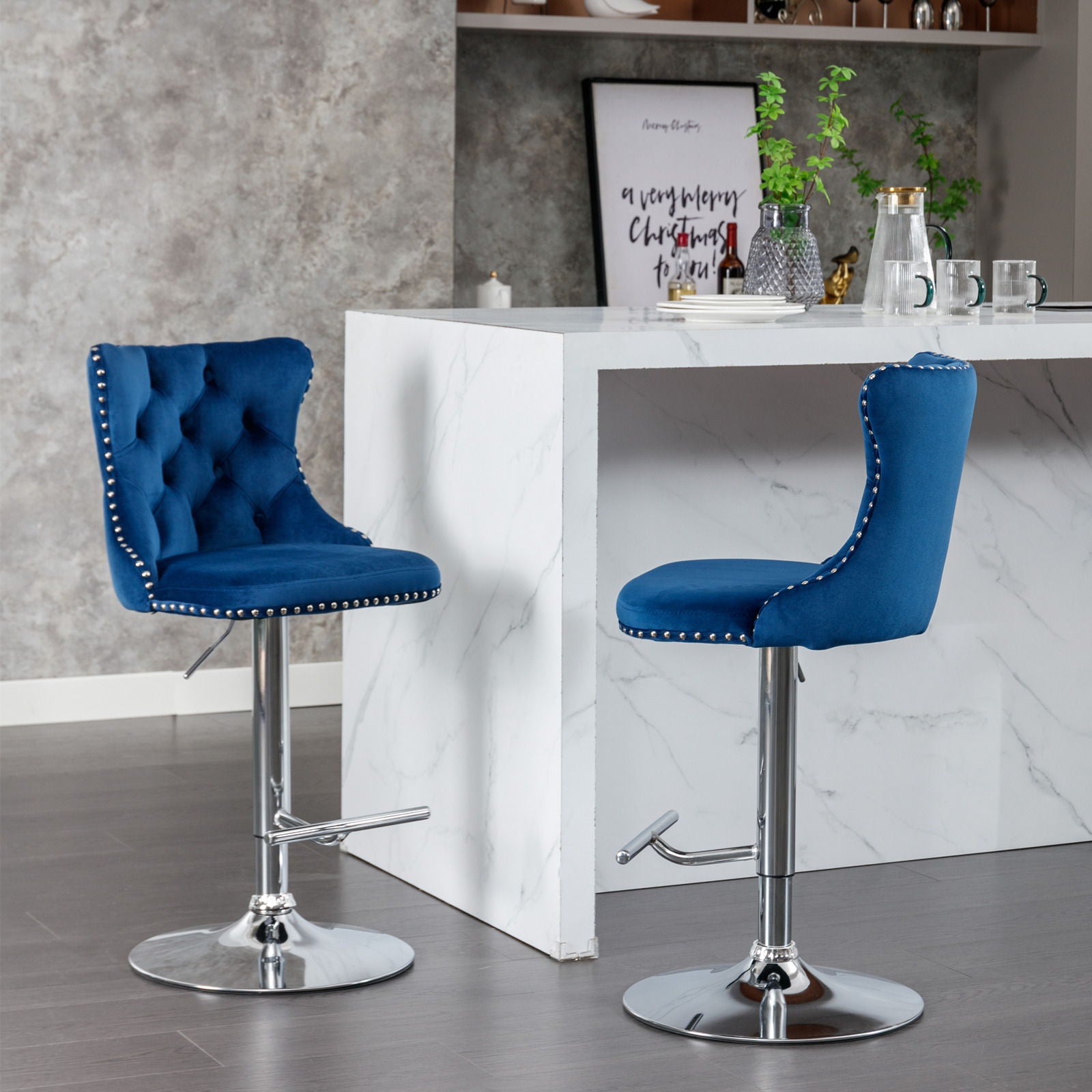 Swivel Barstools Adjusatble Seat Height From 25-33", Modern Upholstered Base Bar Stools With Backs Comfortable Tufted For Home Pub And Kitchen Island (Set of 2)