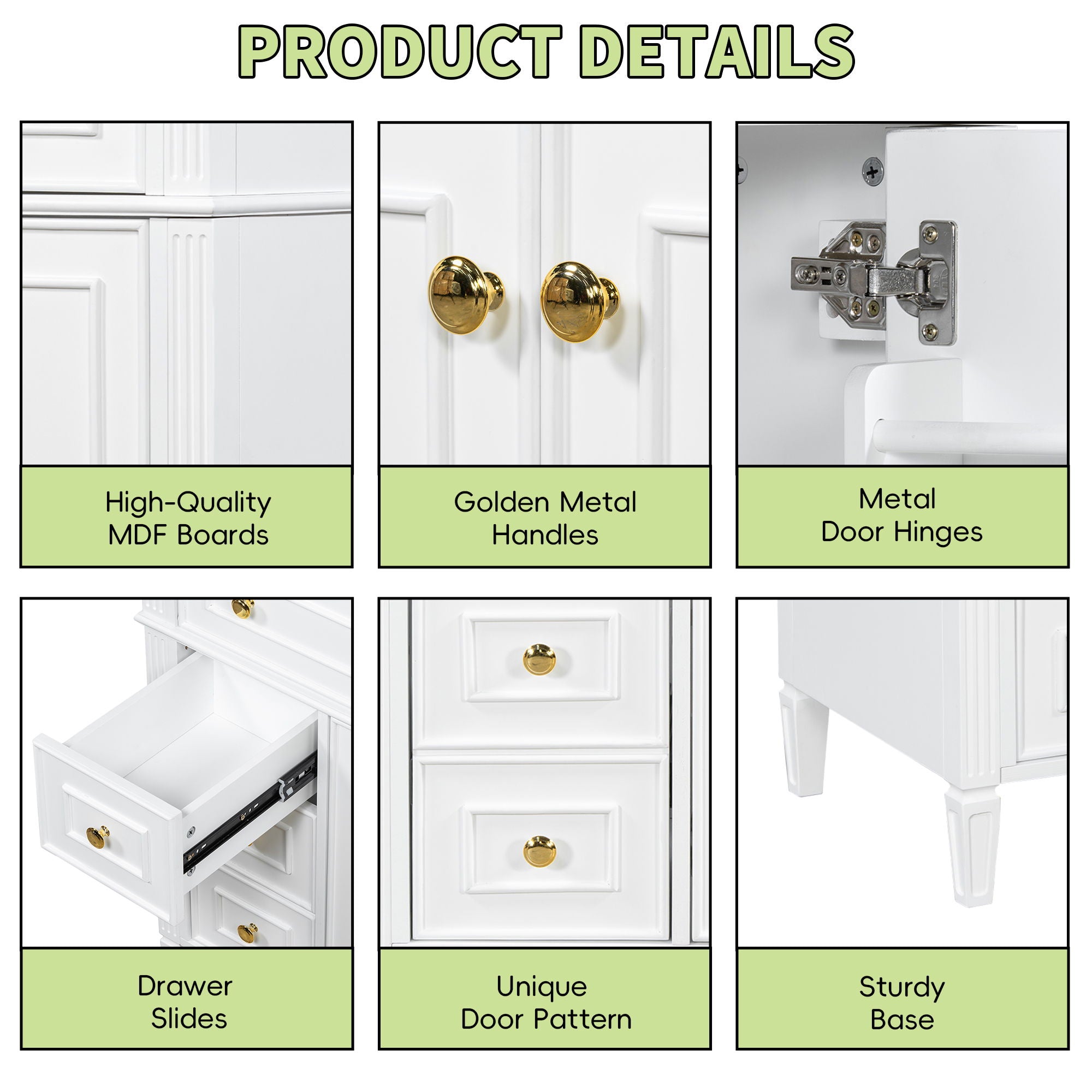 Bathroom Vanity With Sink, 3 Drawers & 2 Soft-Close Doors