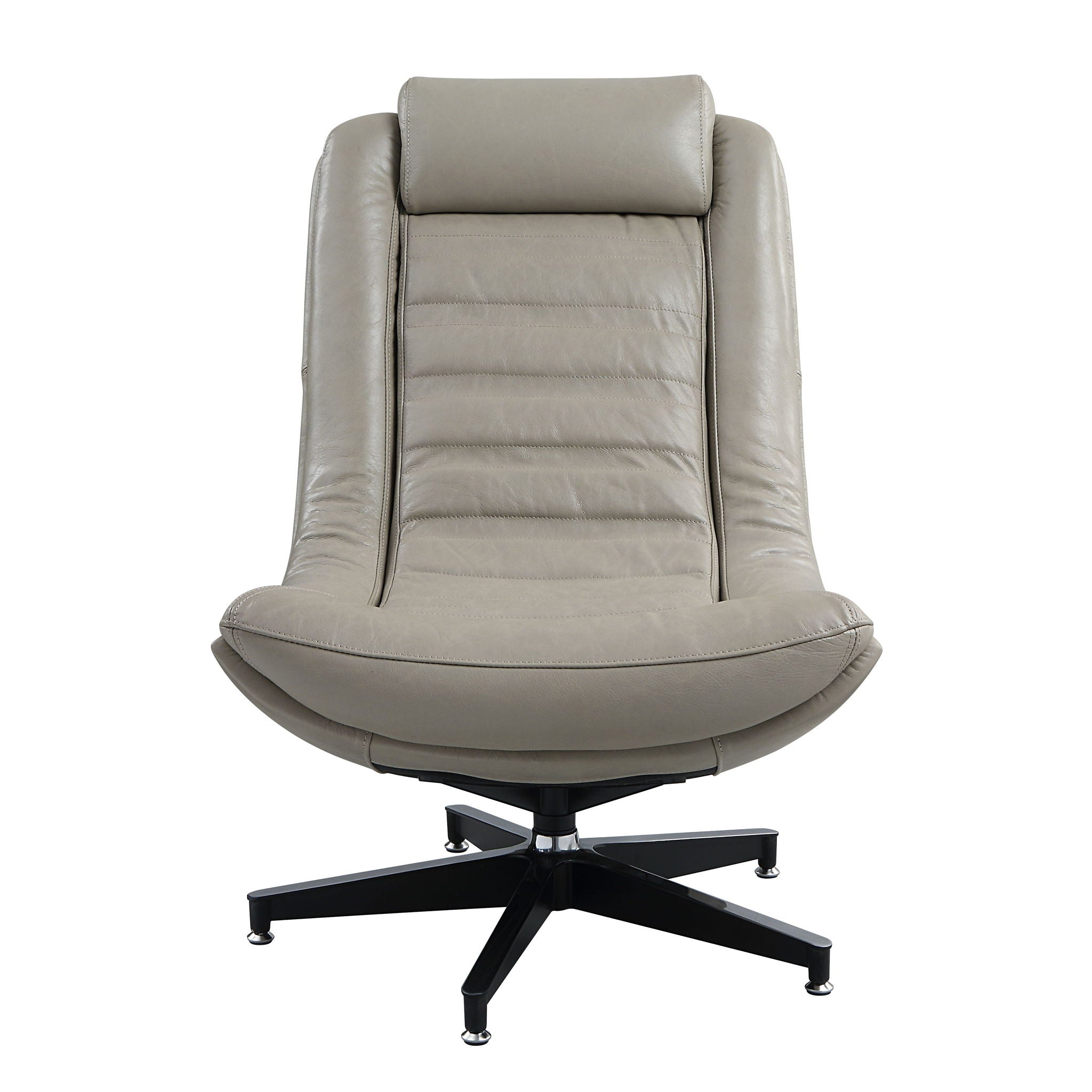 Piran - Twilight Top Grain Leather Accent Chair And Ottoman With Swivel - Gray