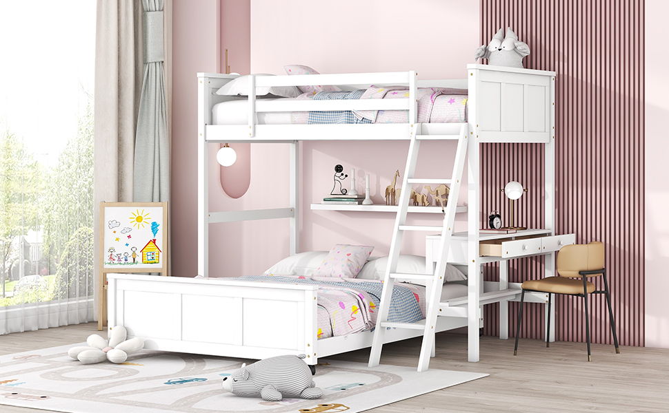 Full Over Full Bunk Bed With Desk