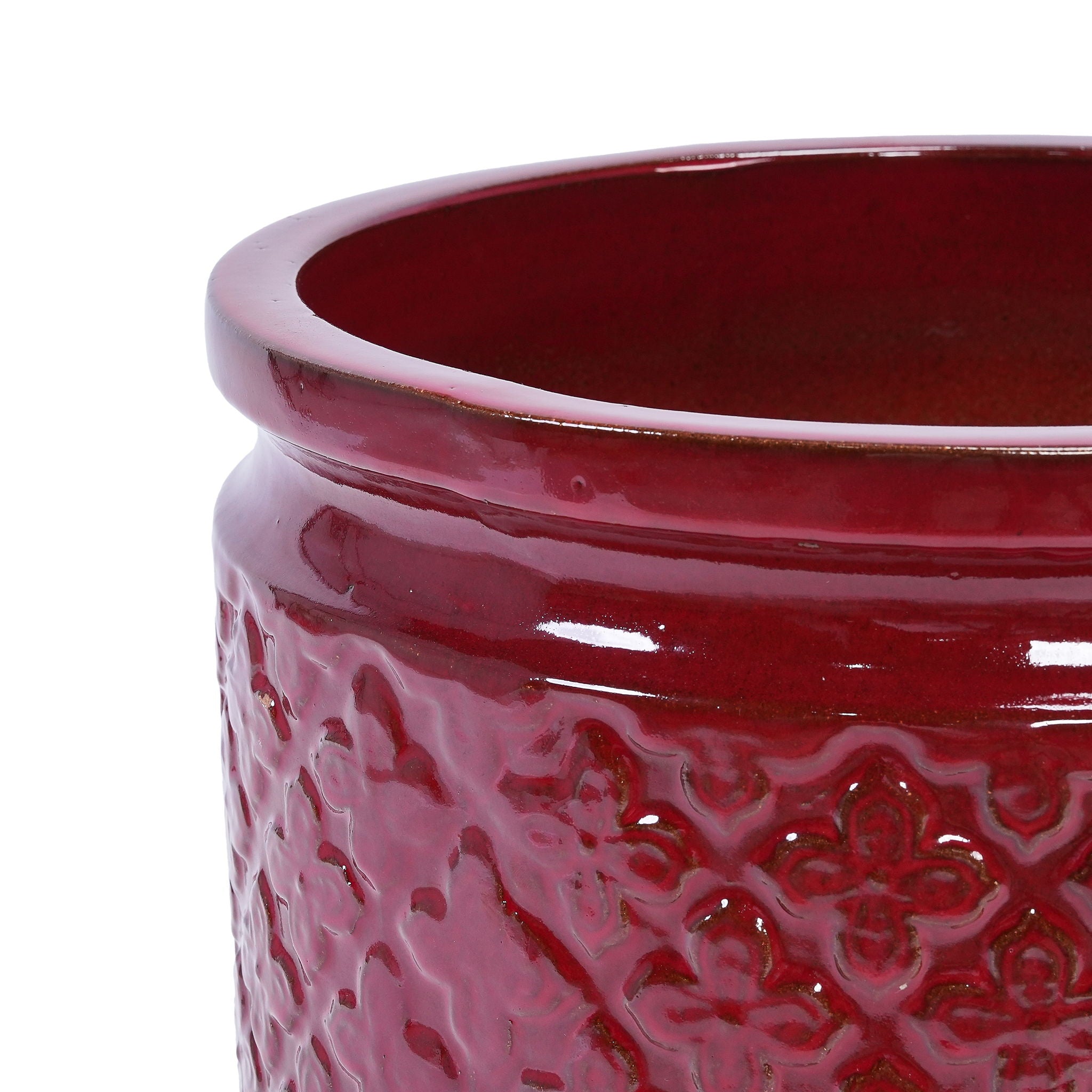 3 Pieces Ceramic Flowerpot, Planter For Patio & Garden Or Windowsills - Bean Paste Red