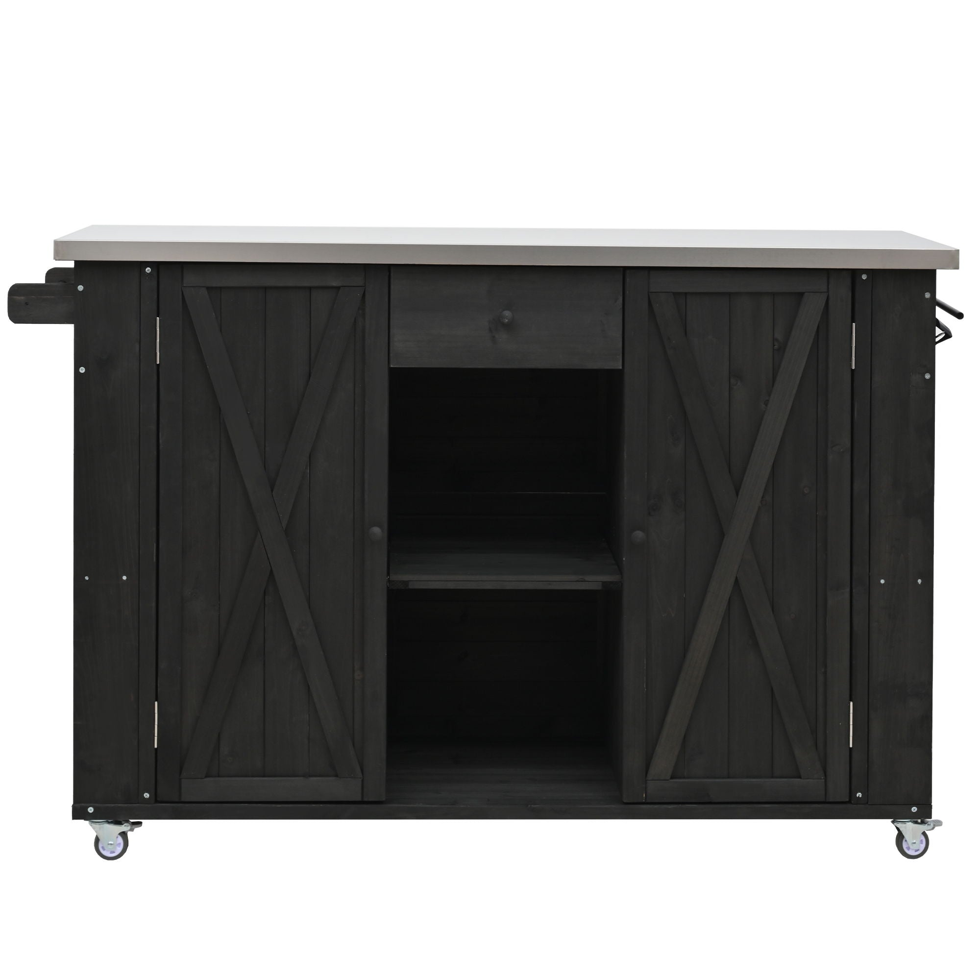 Outdoor Kitchen Island With Stainless Steel Top, Ample Storage Space, Towel And Spice Racks And A Bottle Opener