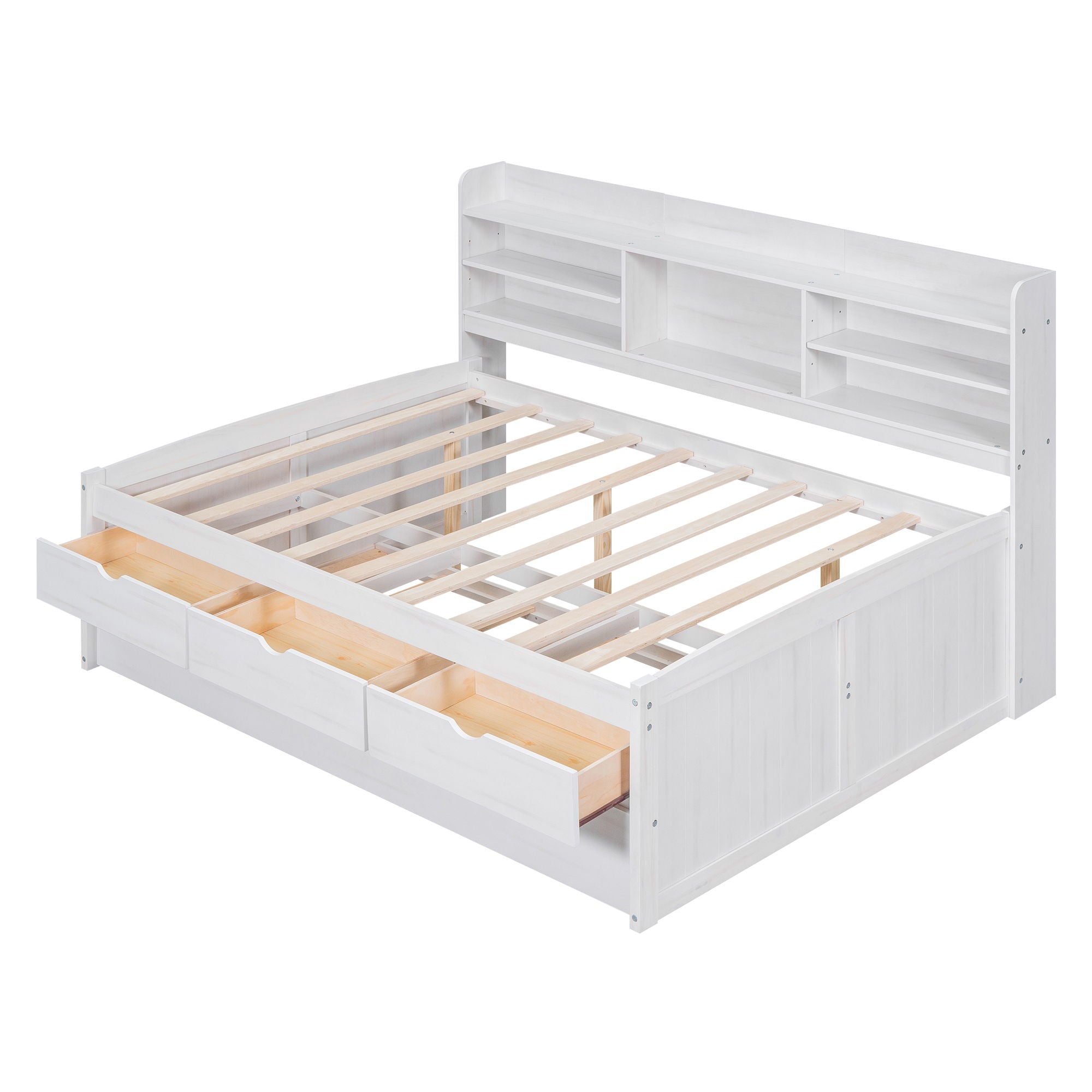 Captain Bed With Built In Bookshelves, 3 Storage Drawers, And Trundle