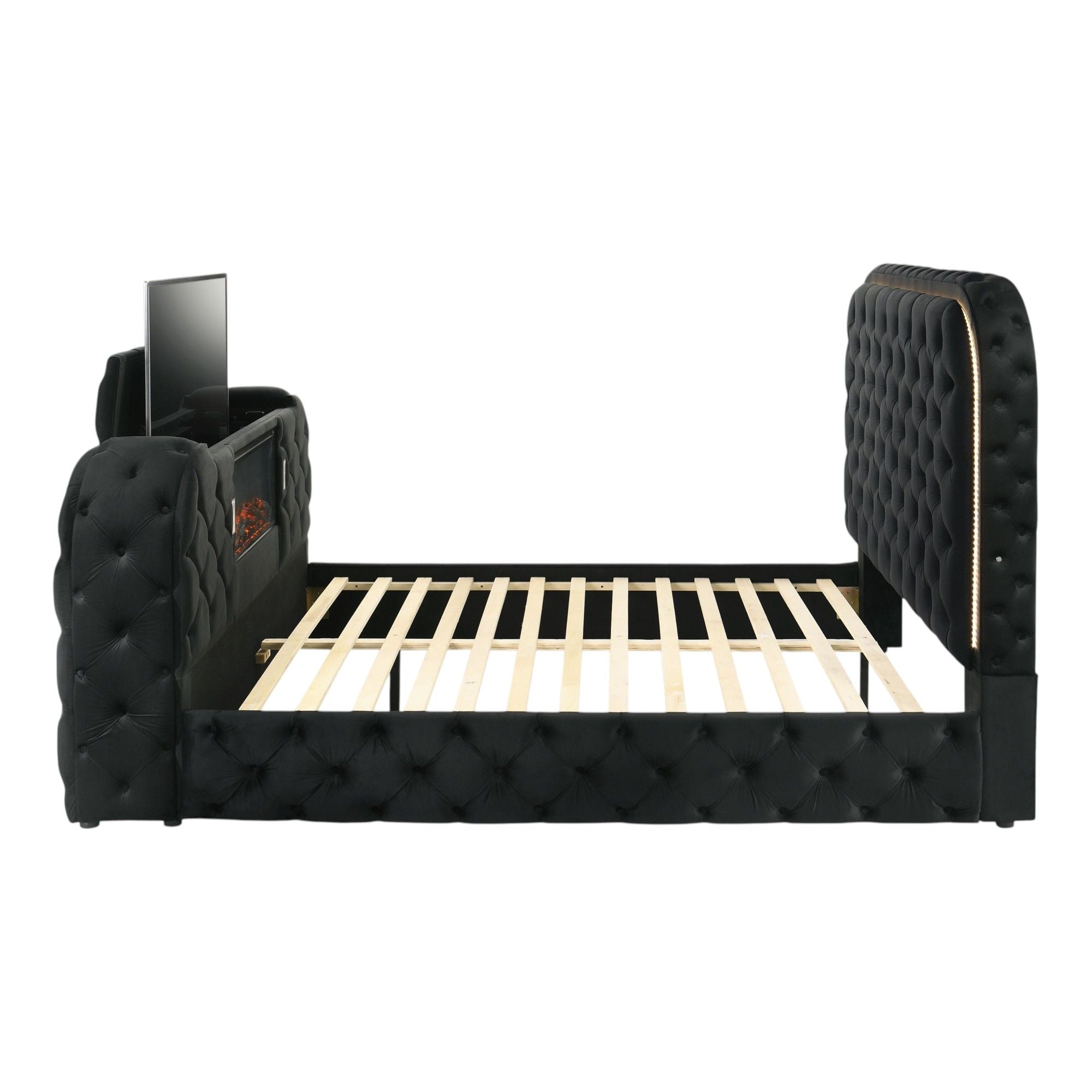 Kana - Eastern King Bed With LED, Fireplace & TV Stand - Black