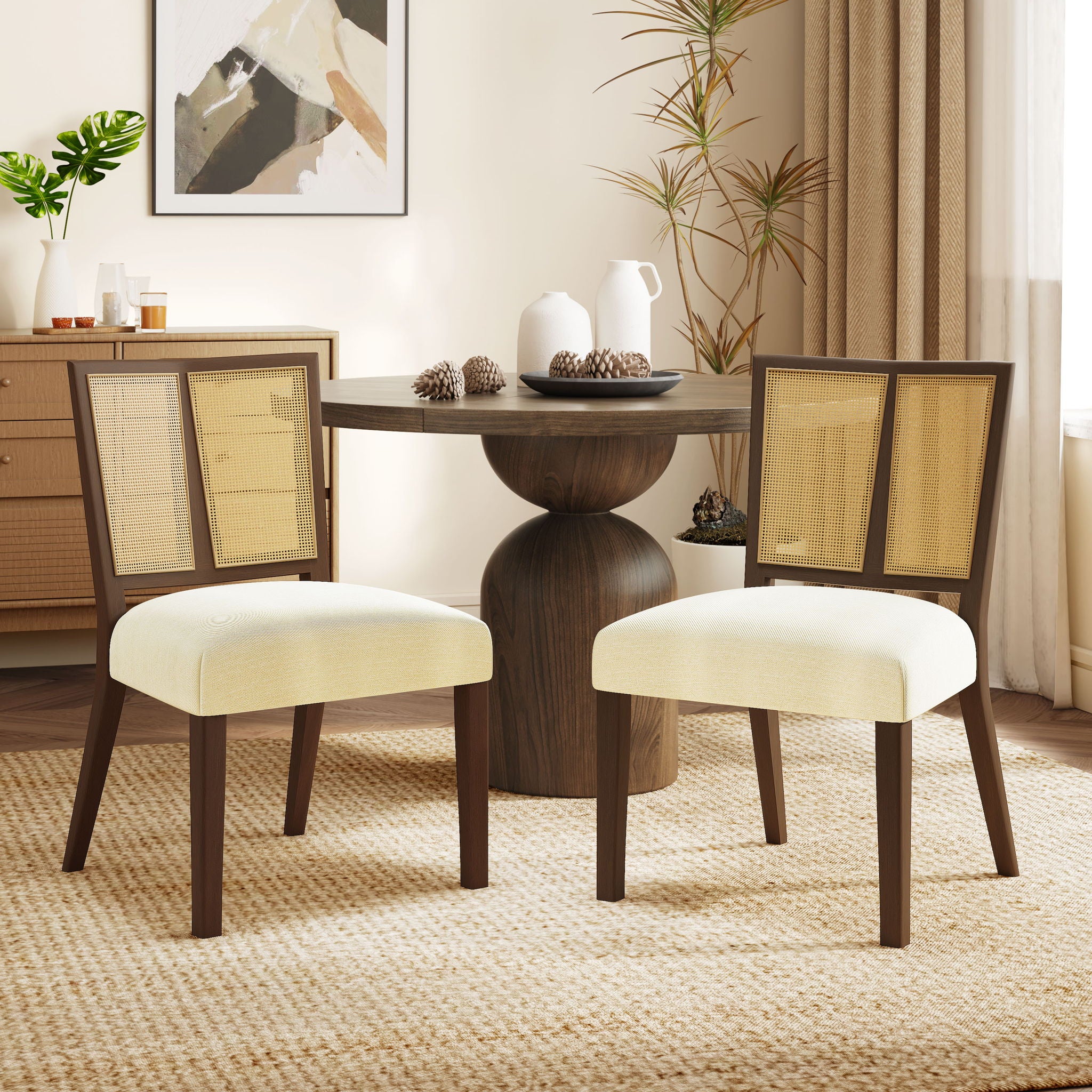 Mid Century Rattan Dining Chair Without Arms Set