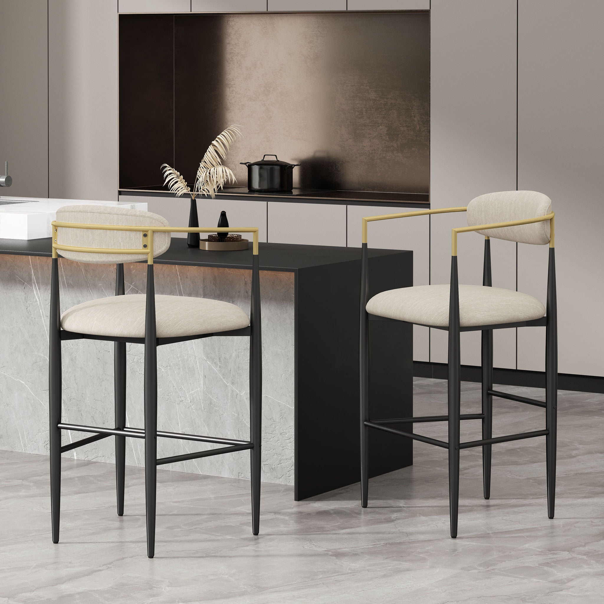 Upholstered Bar Stools With Backs For Kitchen Island (Set of 2)