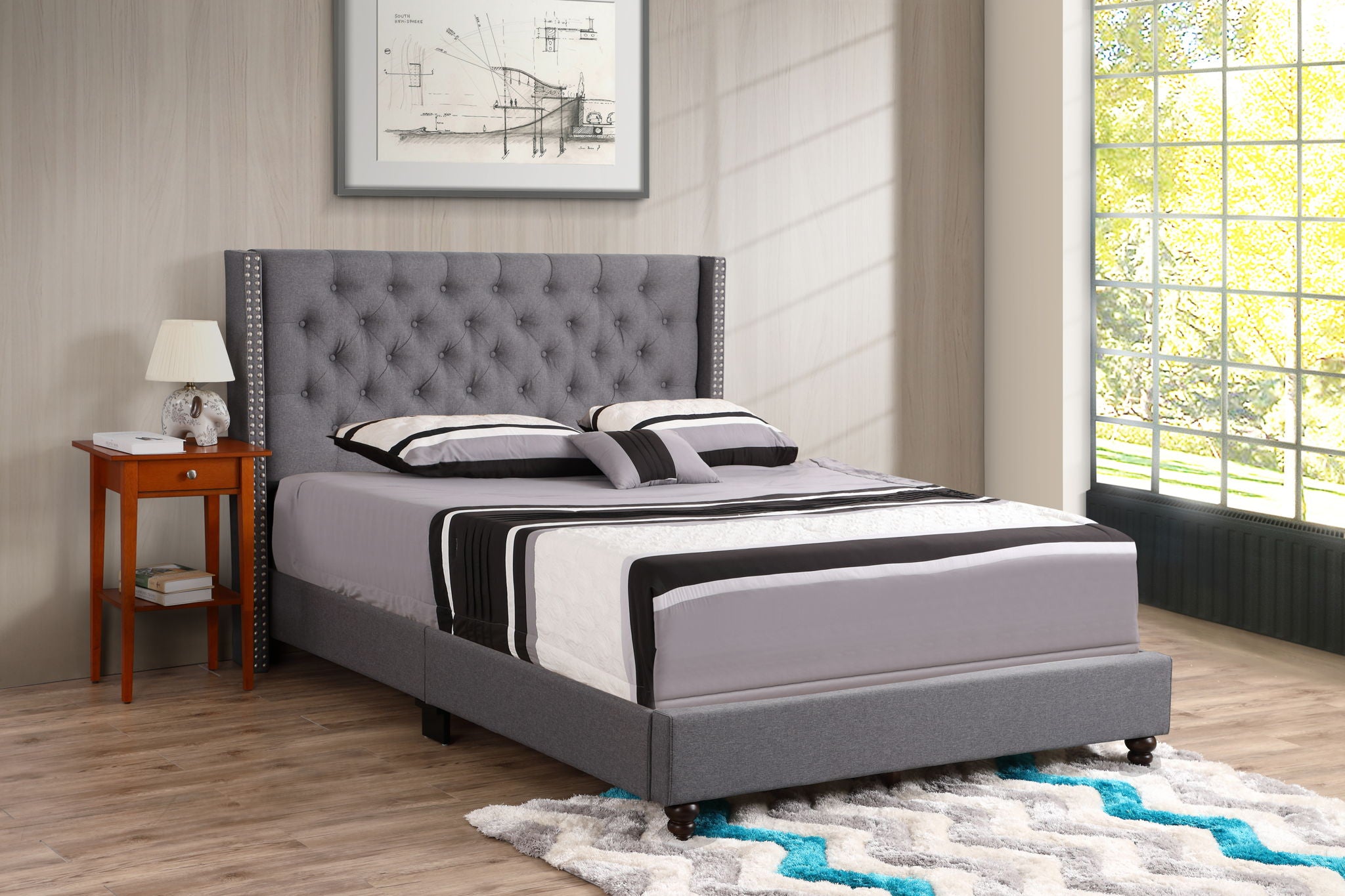 Nailhead Bed Transitional Vibrant