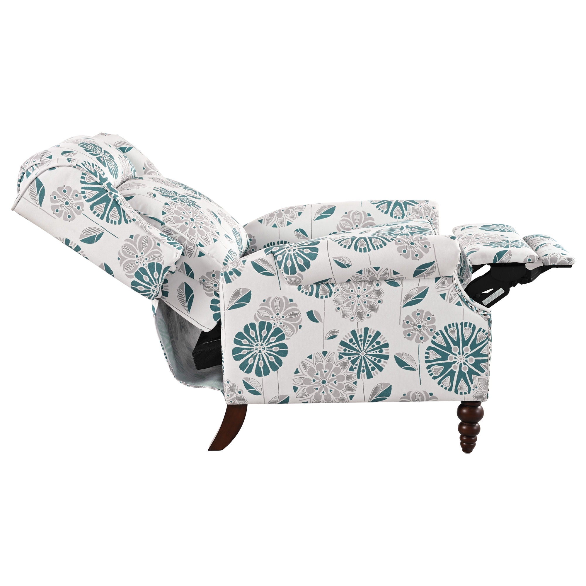 Push Back Recliner Chair Upholstered Recliner Armchair With Classic Wing Back And Solid Gourd-Shaped Legs
