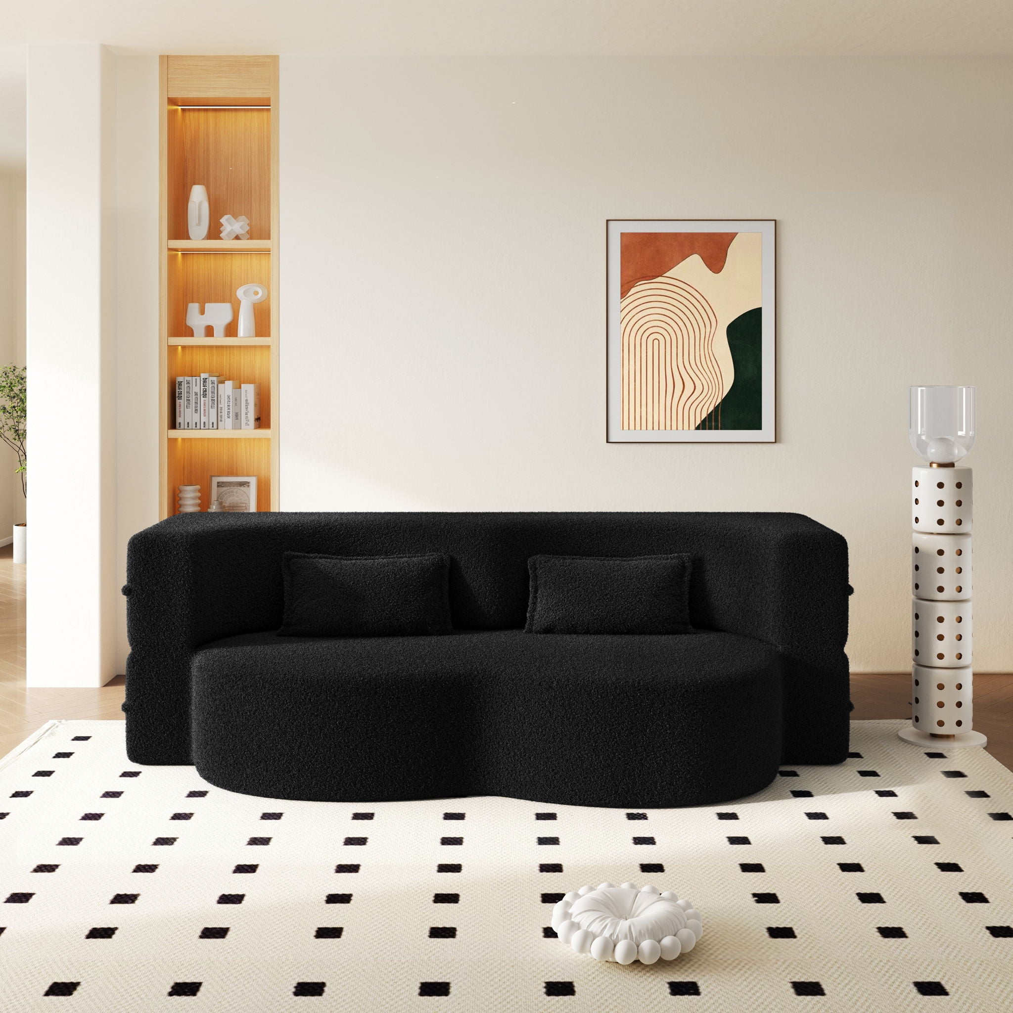 Modern Floor Sofa With 2 Pillows, Twin Size For Living Room
