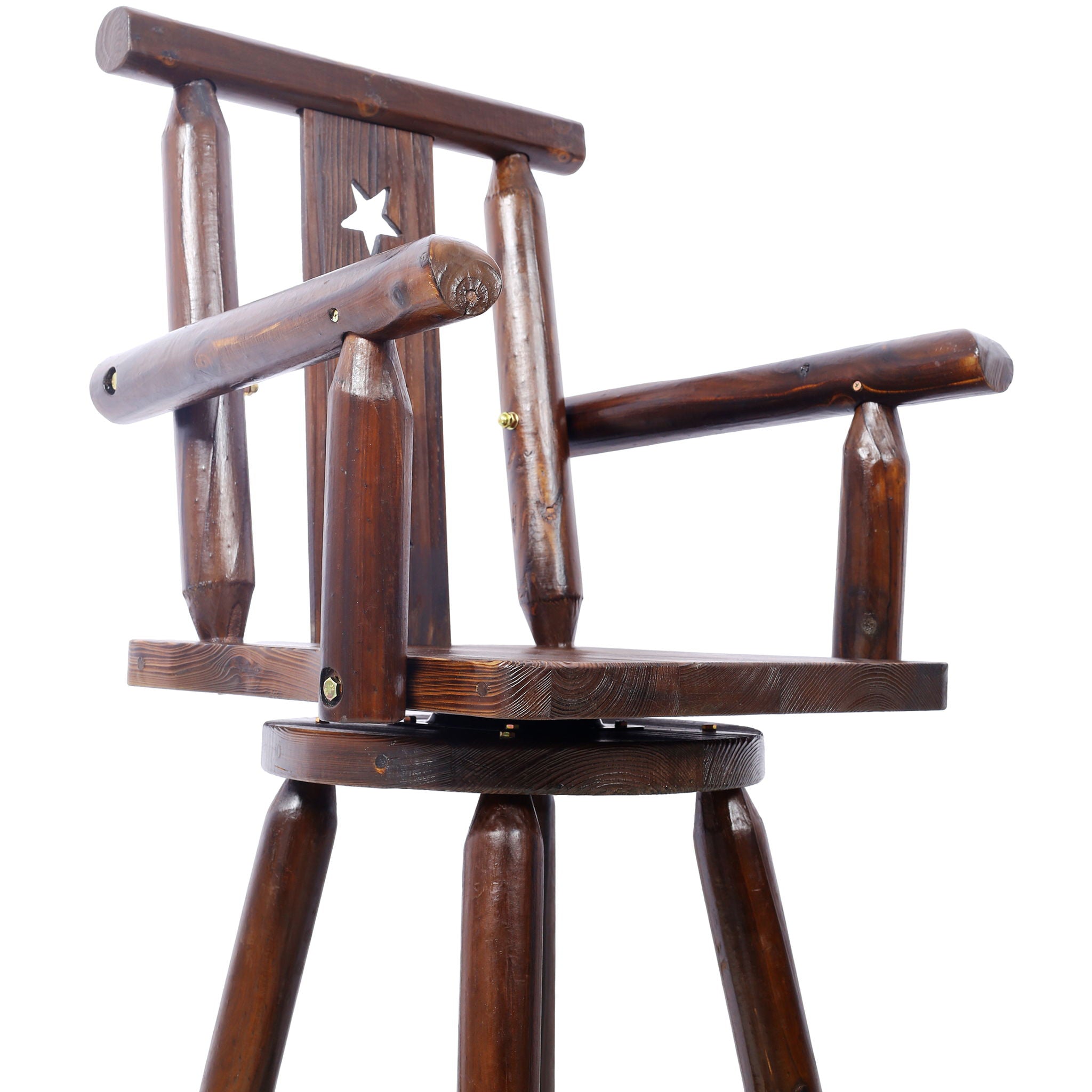 Rustic Tall Bistro Chair Decorative Star Backrest And Footrest, Fir Wood, 4 Foot - Brown