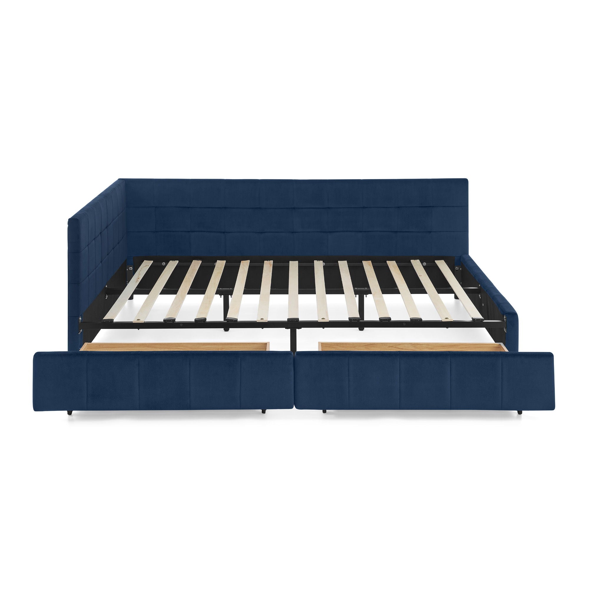 Upholstered Bed Frame With Tufted Backrest And Armrests