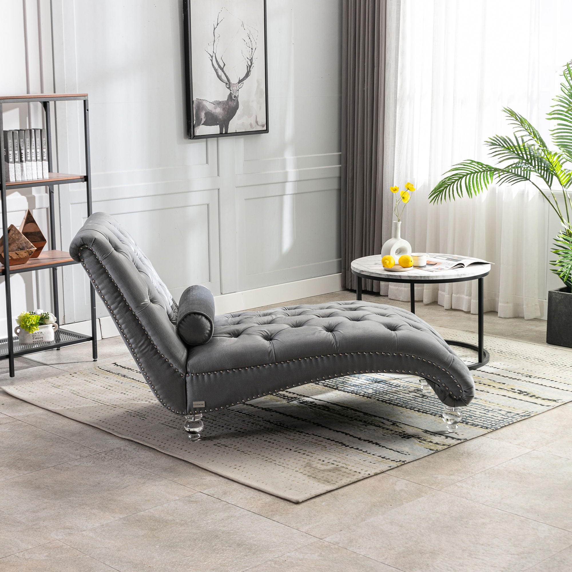 Chaise Lounge Indoor, Button Tufted Upholstered Chaise Lounge Chair With Pillow