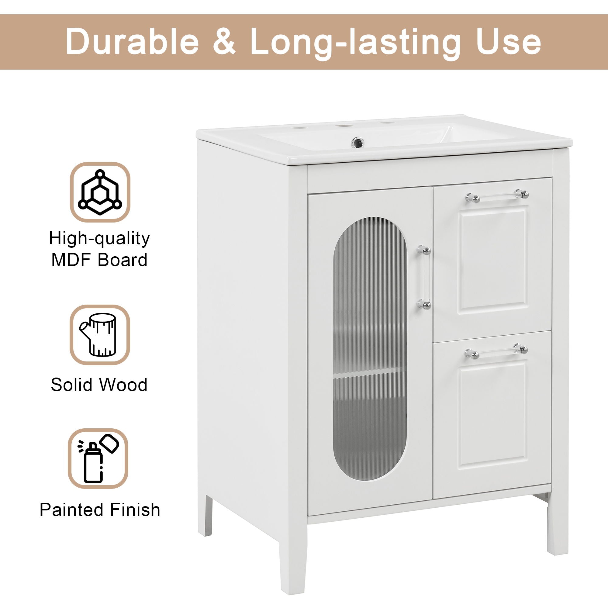 Modern Bathroom Vanity With Sink, Cabinet With 2 Drawers And Door, Adjustable Shelf