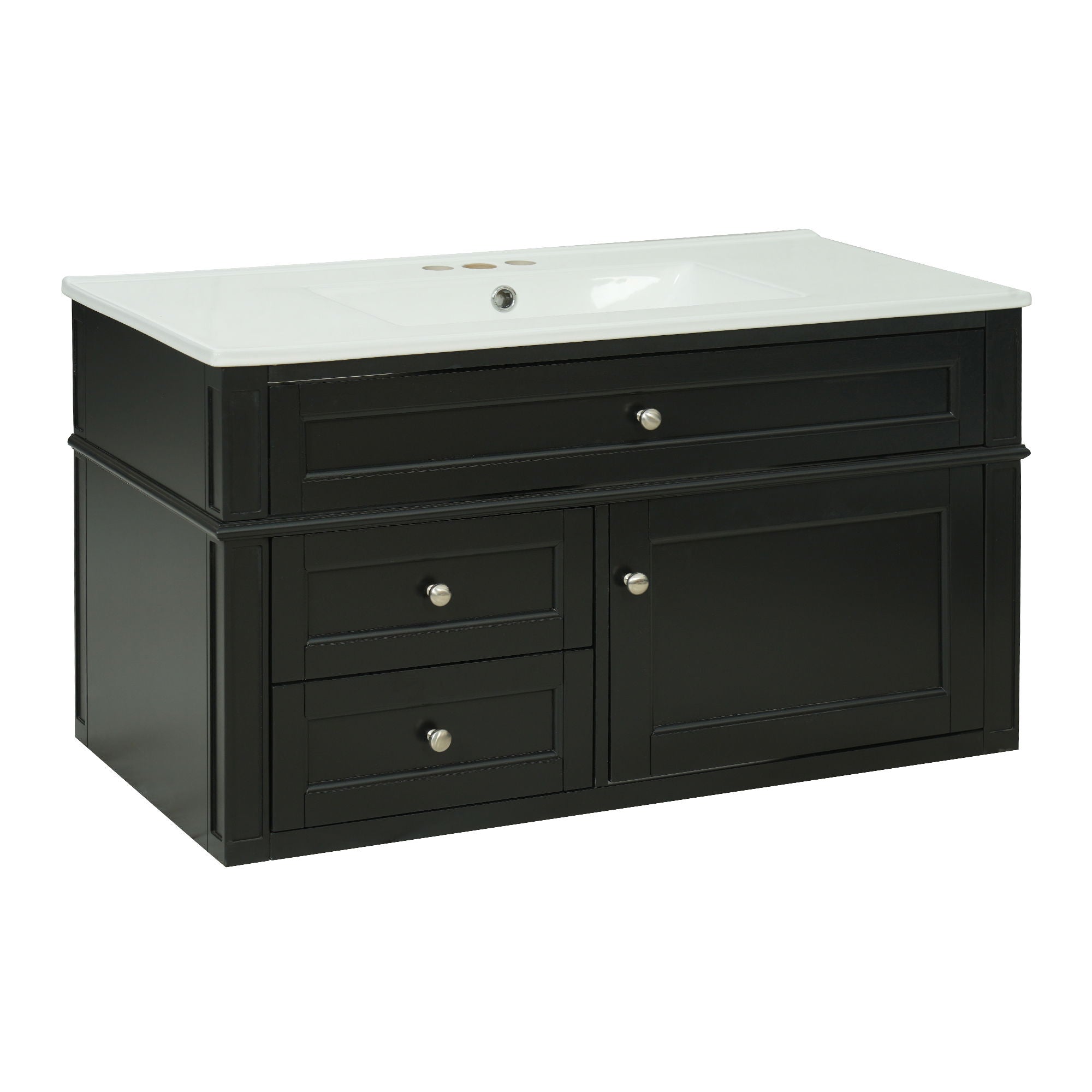 Modern Wall Mounted Floating Cabinet With Double Drawer And Sink