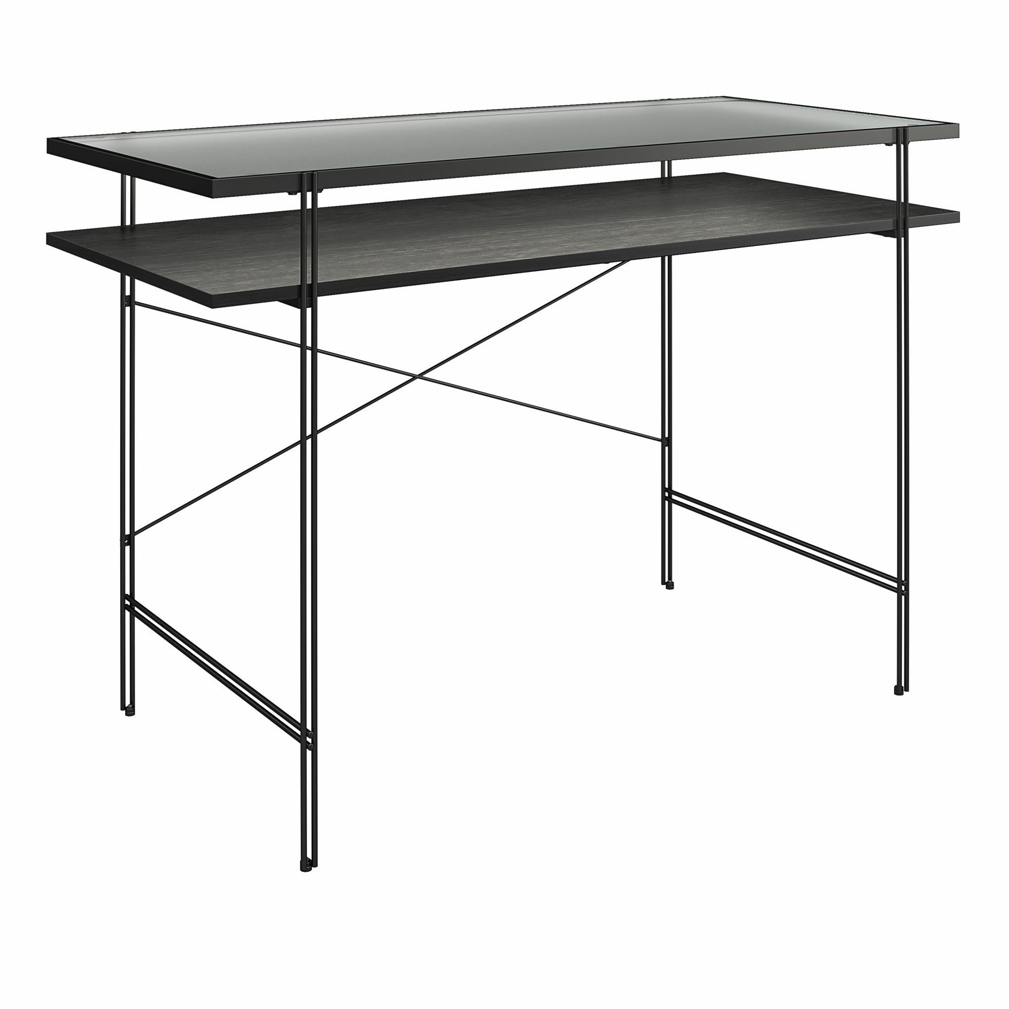 Vance - Computer Desk With Fluted Glass Desktop - Black