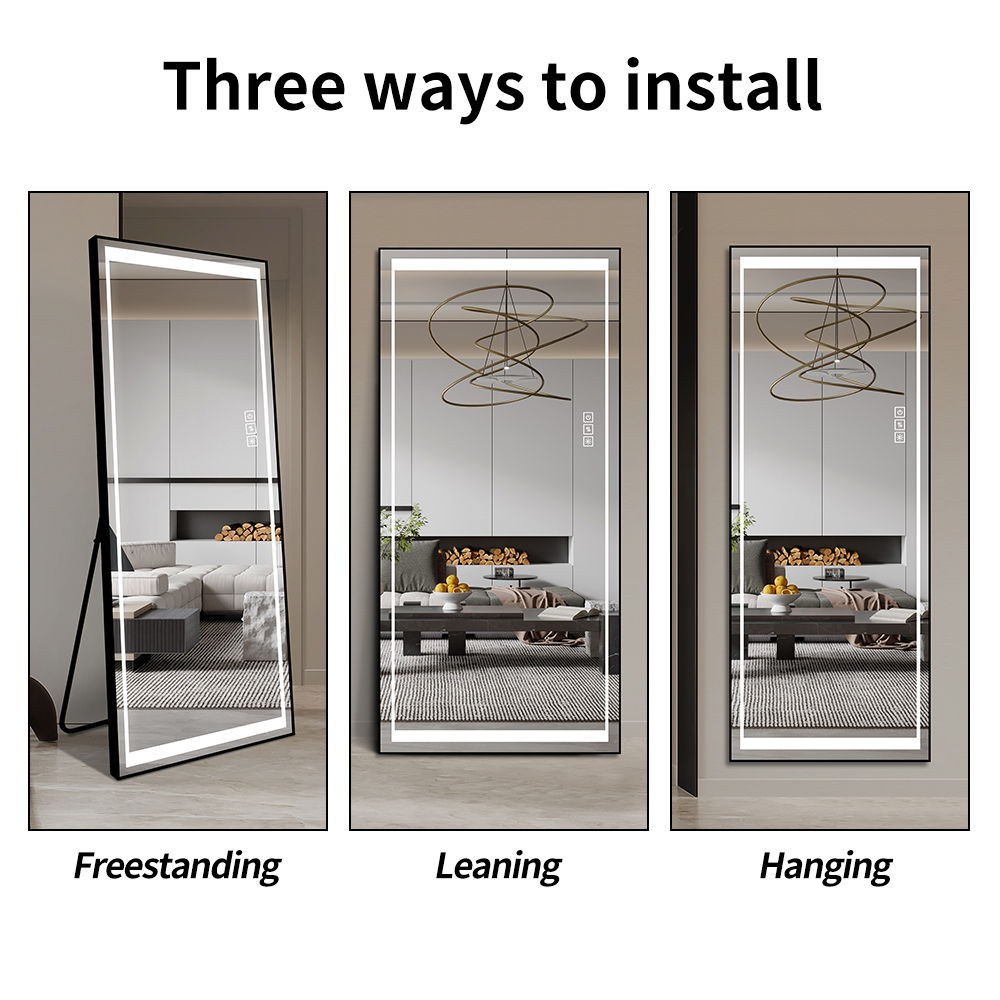 Full-Length Vertical Mirror With LED Light, Dimming Wall Mirror With Frame